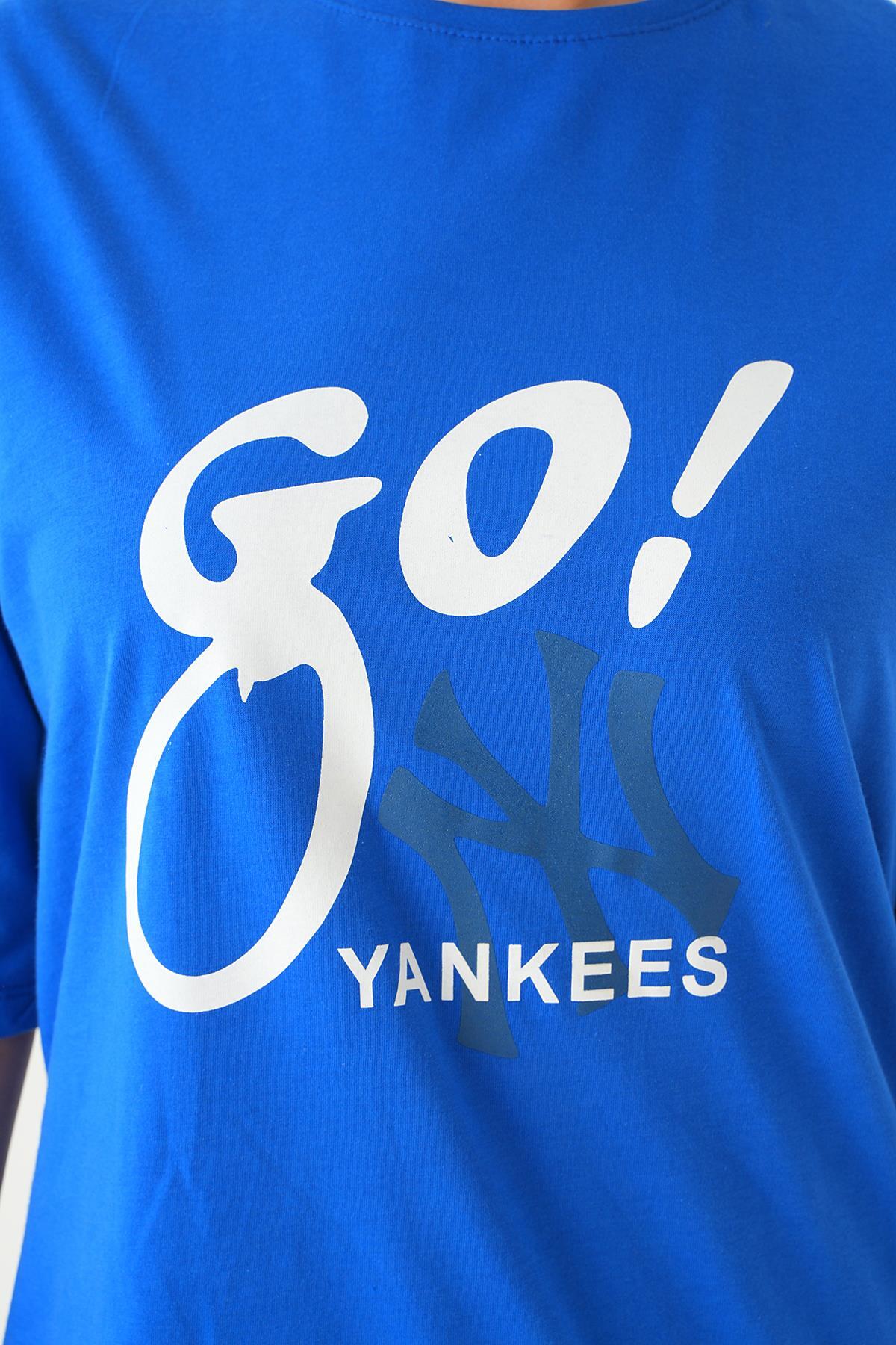 1709 Baskılı Oversize Tshırt Mavi - 6