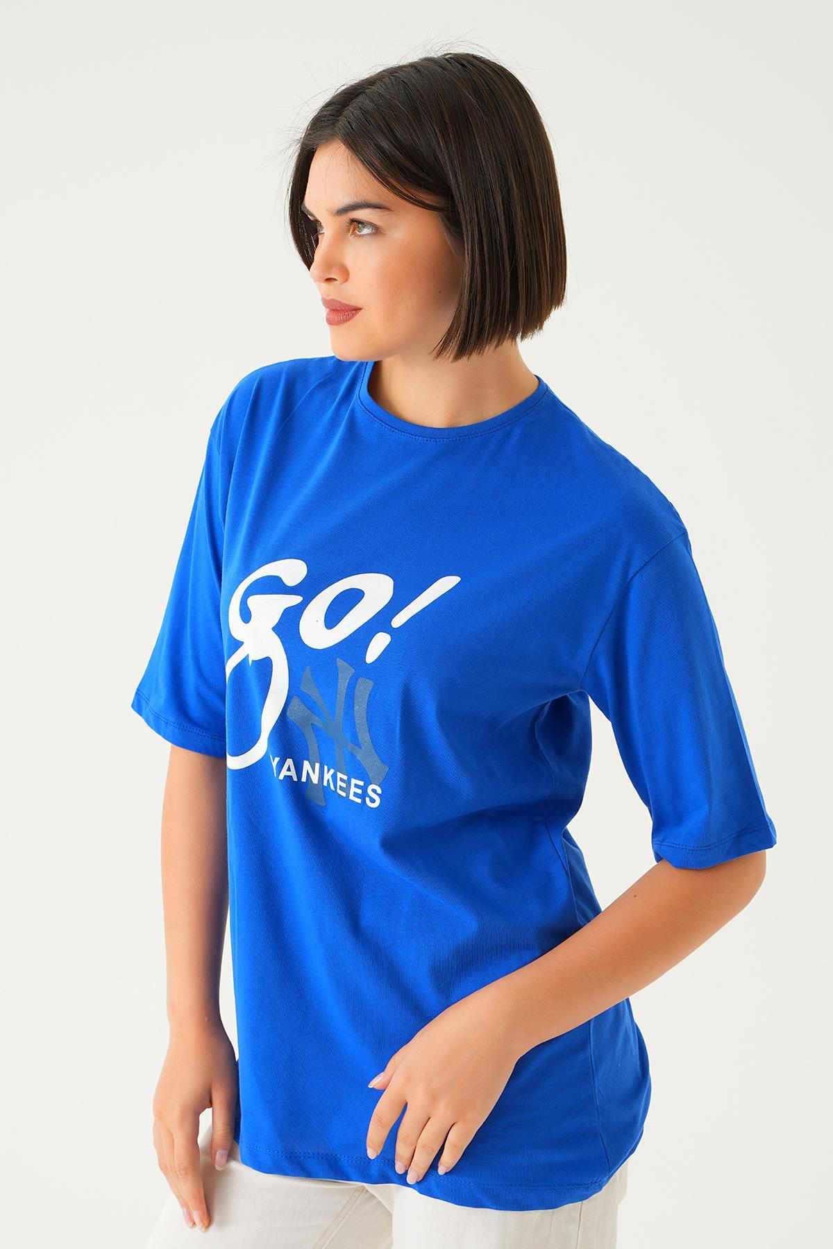 Mavi Baskılı Oversize Tişört 1709 - 3