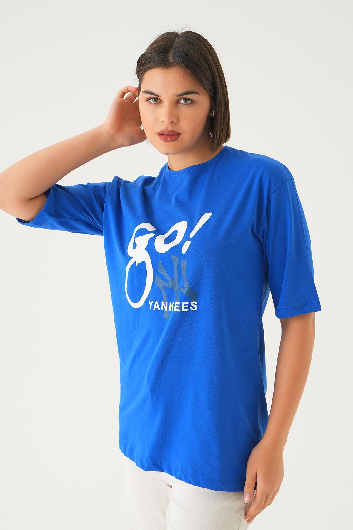 Mavi Baskılı Oversize Tişört 1709 - 4