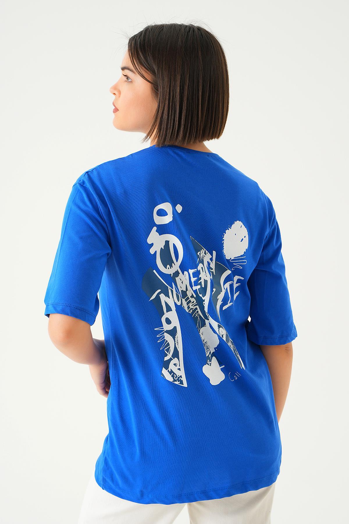Mavi Baskılı Oversize Tişört 1709 - 5