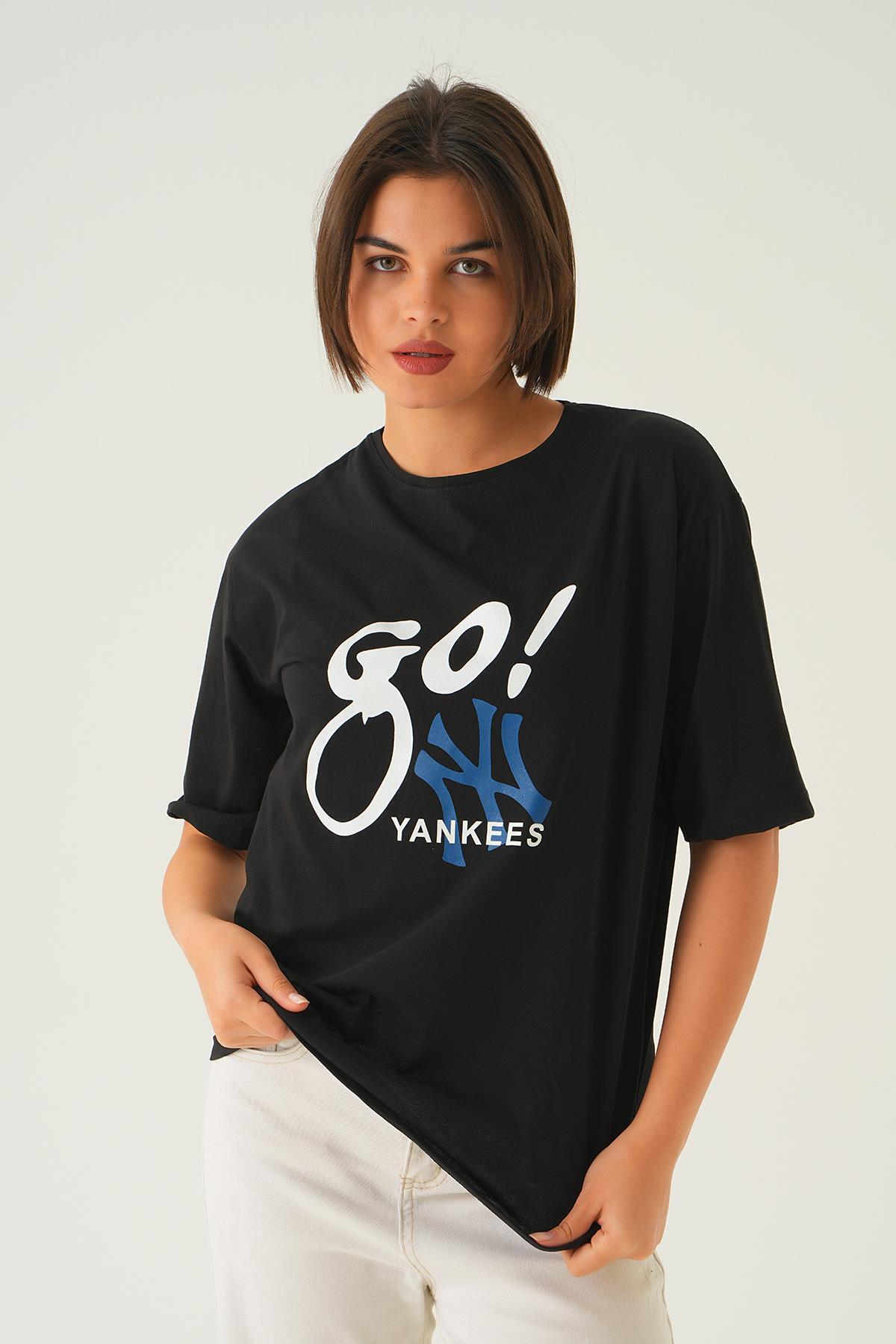 Siyah Baskılı Oversize Tişört 1709 - 1