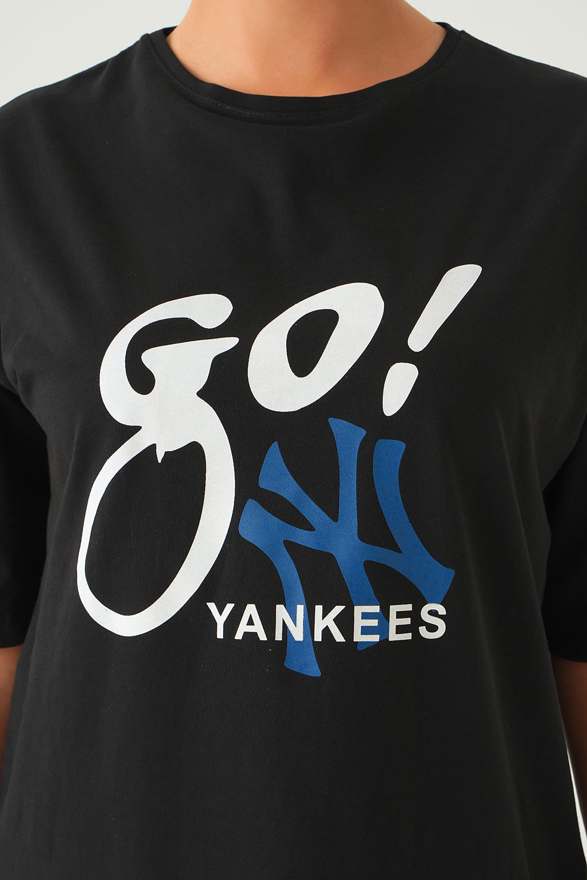 Siyah Baskılı Oversize Tişört 1709 - 4