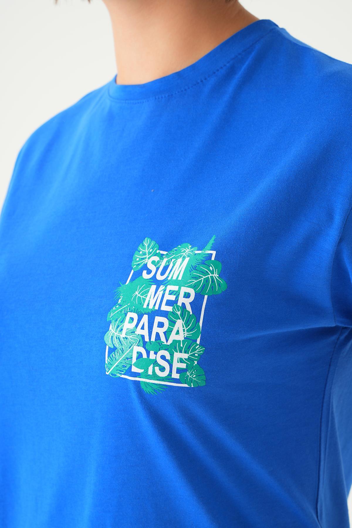 1710 Summer Baskı Oversize Tshırt Mavi - 5