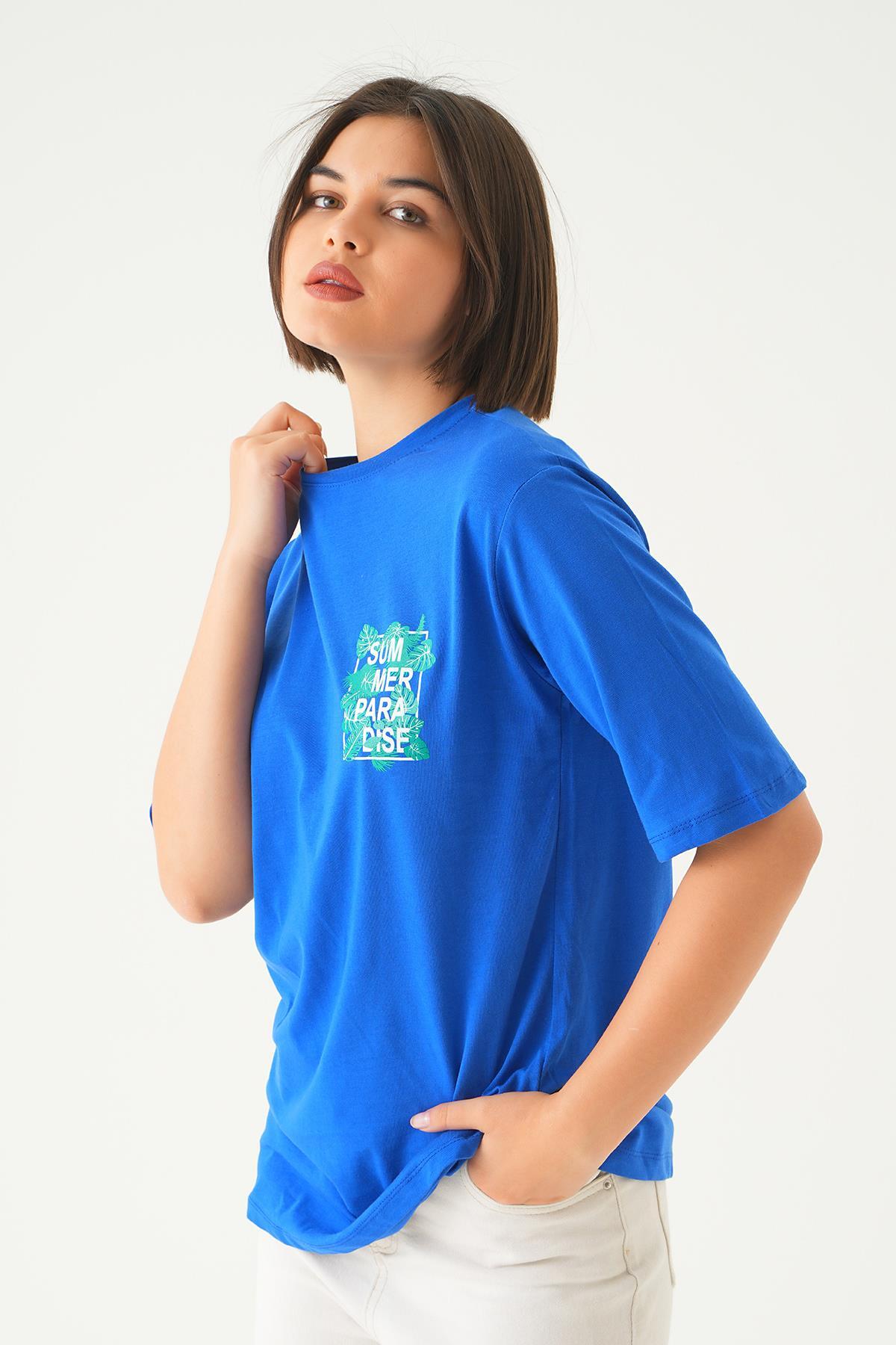 Mavi Summer Baskı Oversize Tişört 1710 - 3