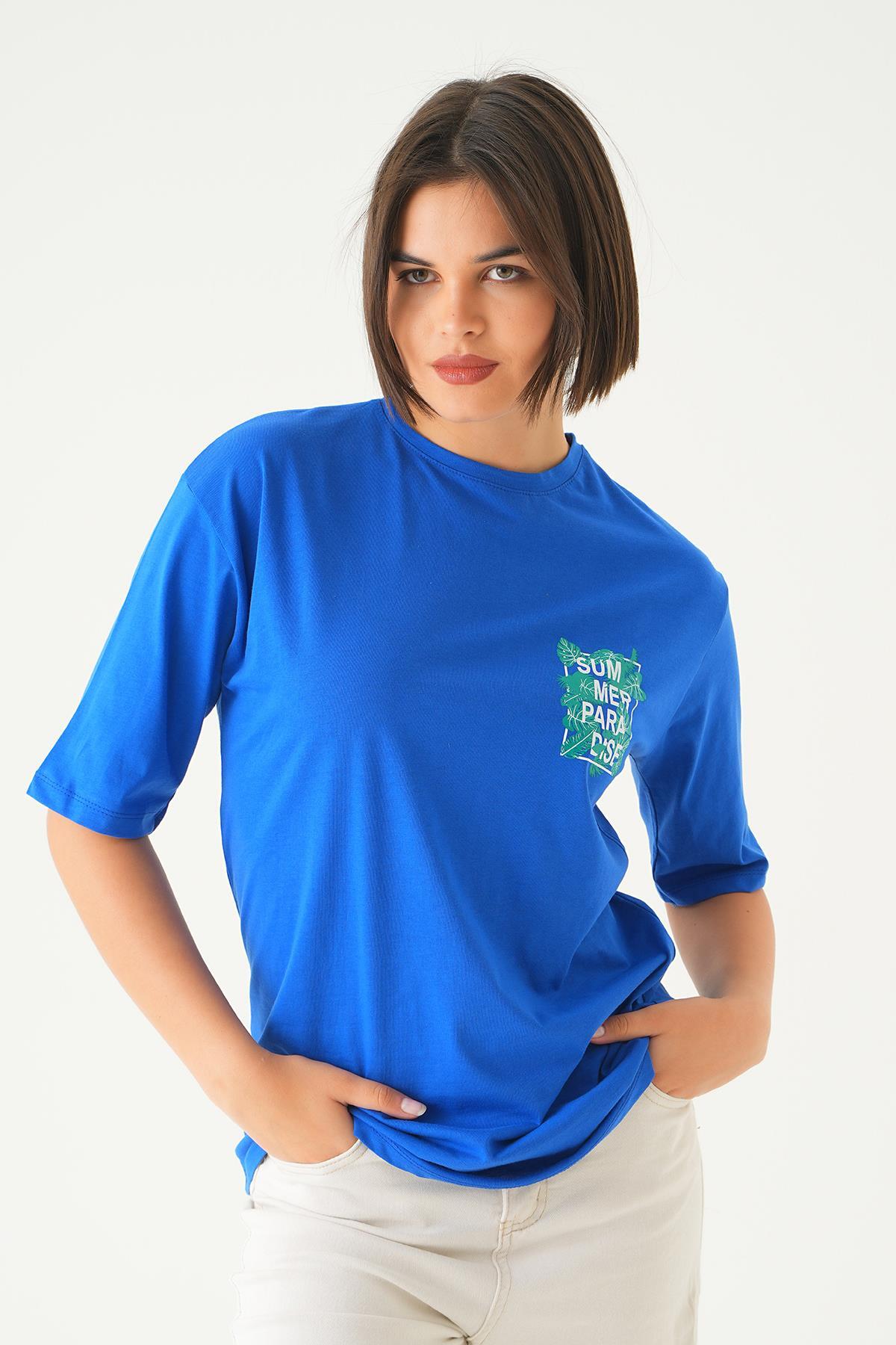 Mavi Summer Baskı Oversize Tişört 1710 - 6