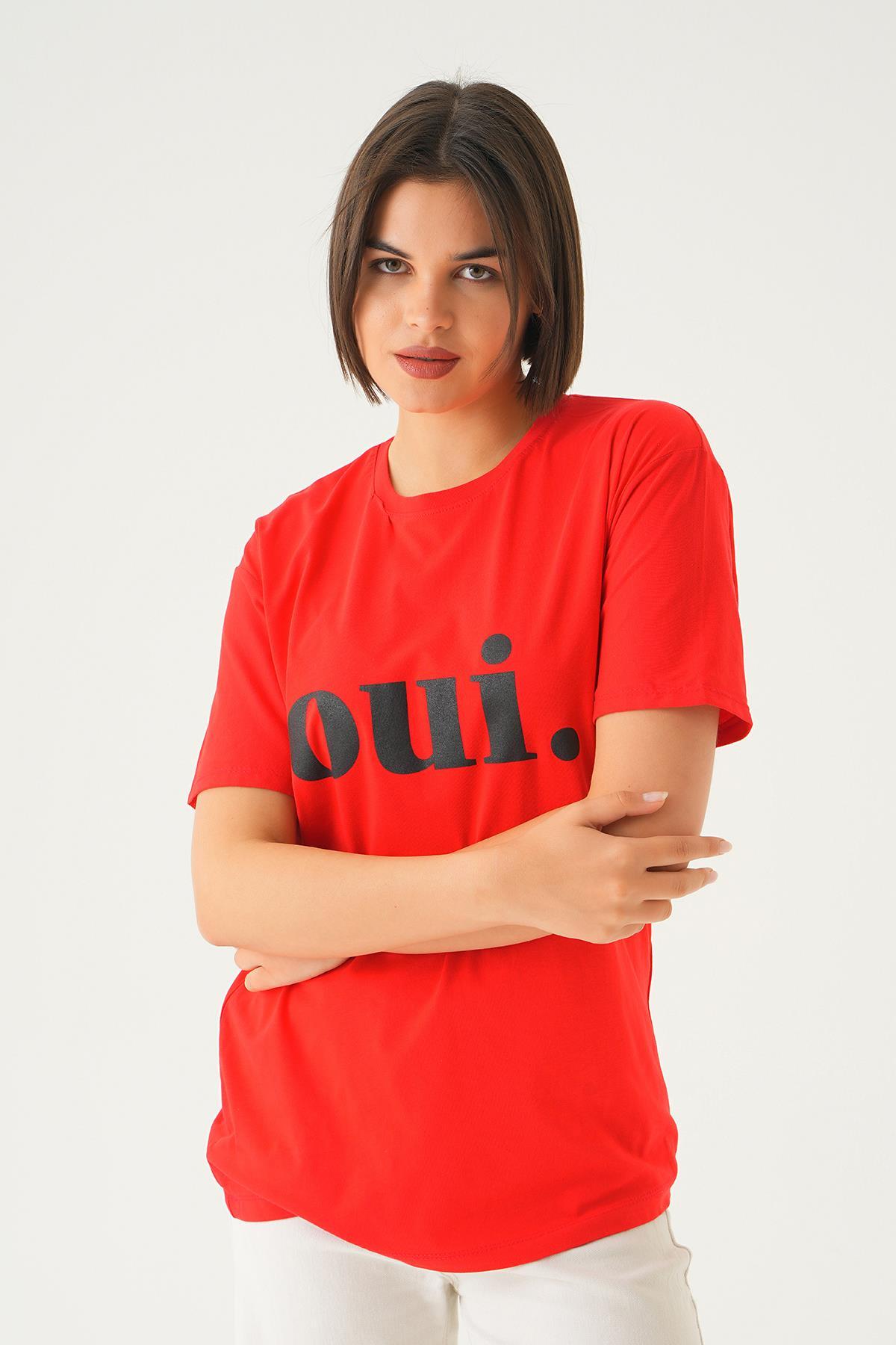 1714 Oui Baskı Oversize Tshırt Kırmızı 