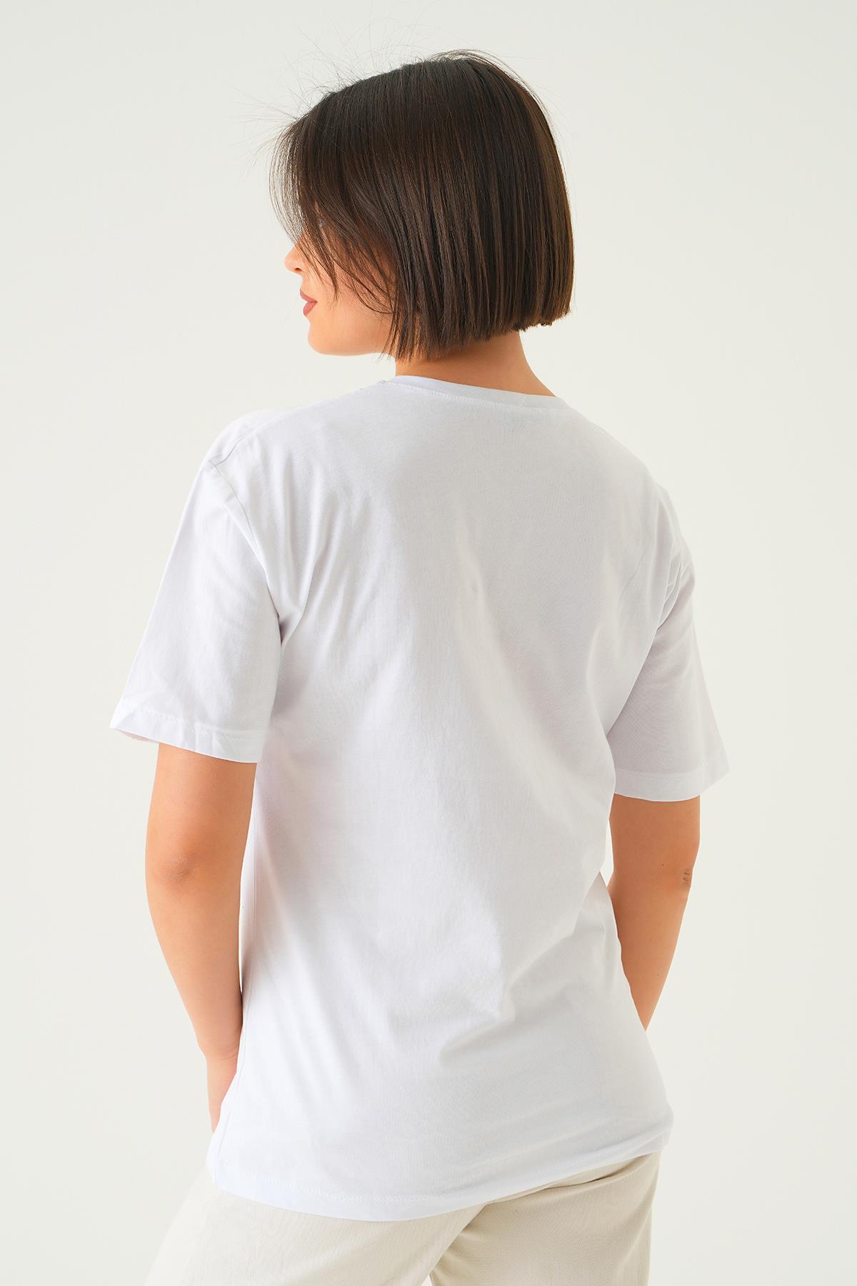 Beyaz Home Girl Baskı Oversize Tişört 1715 - 5