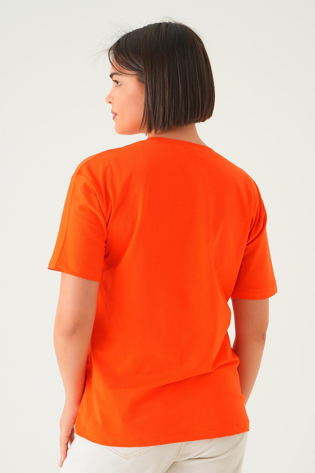 Orange Home Girl Baskı Oversize Tişört 1715 - 4