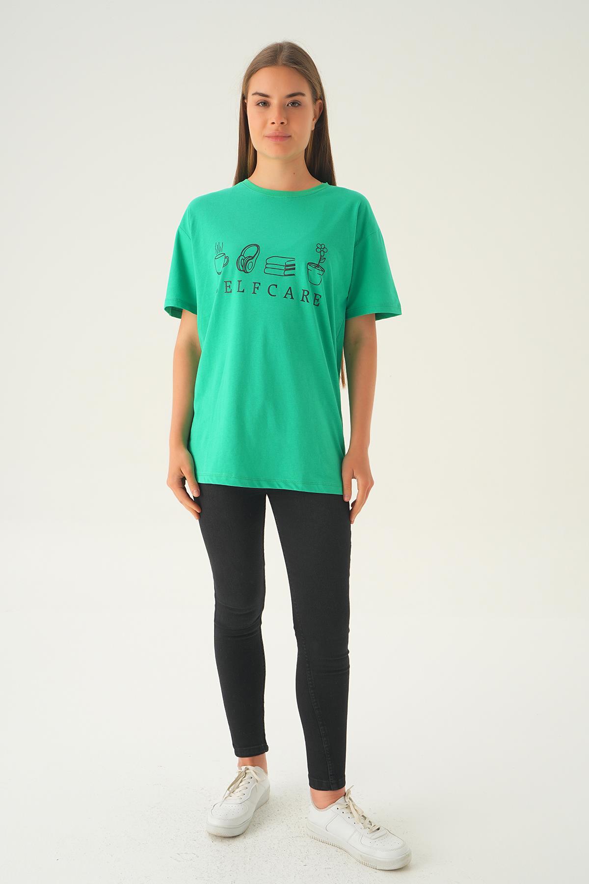 Benetton Yeşili Baskılı Oversize Tişört 1716 - 2