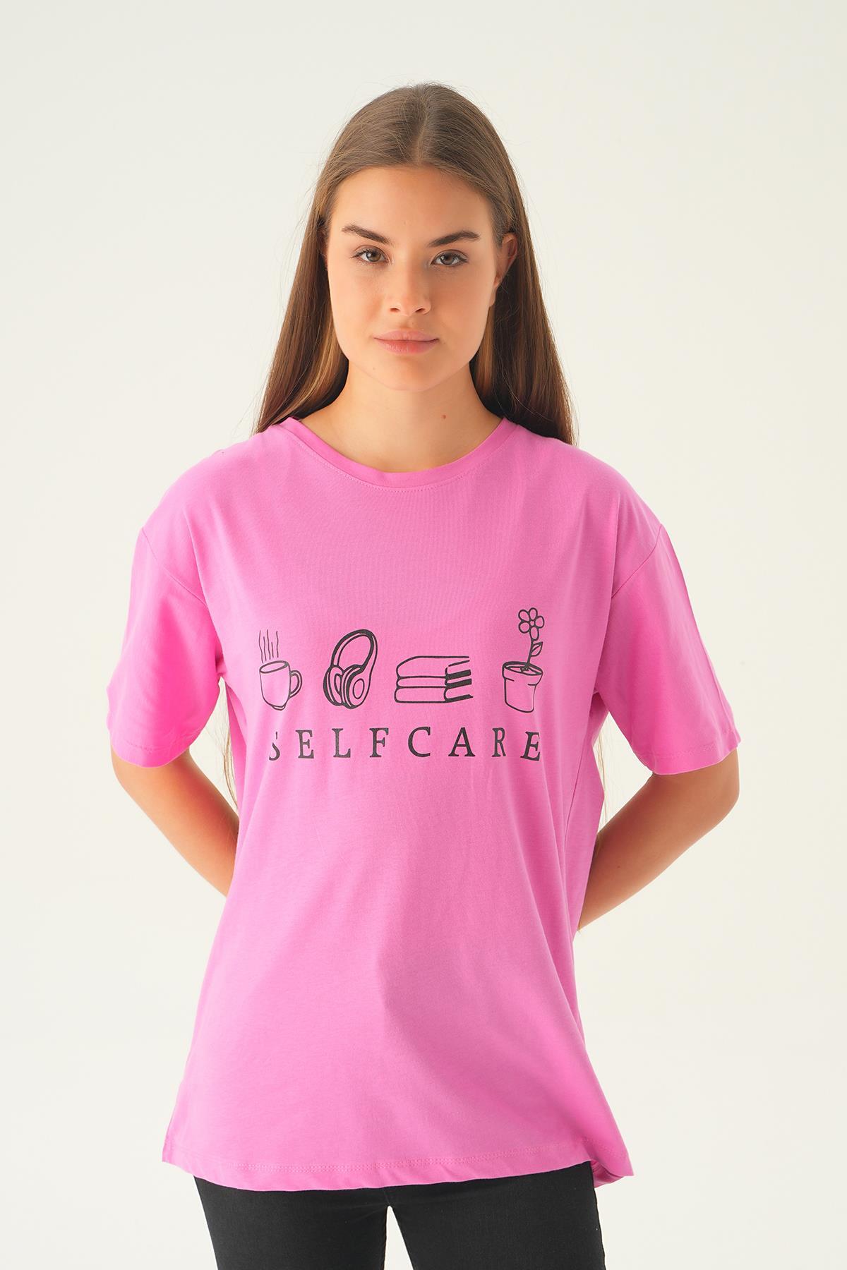 Pembe Baskılı Oversize Tişört 1716 - 1