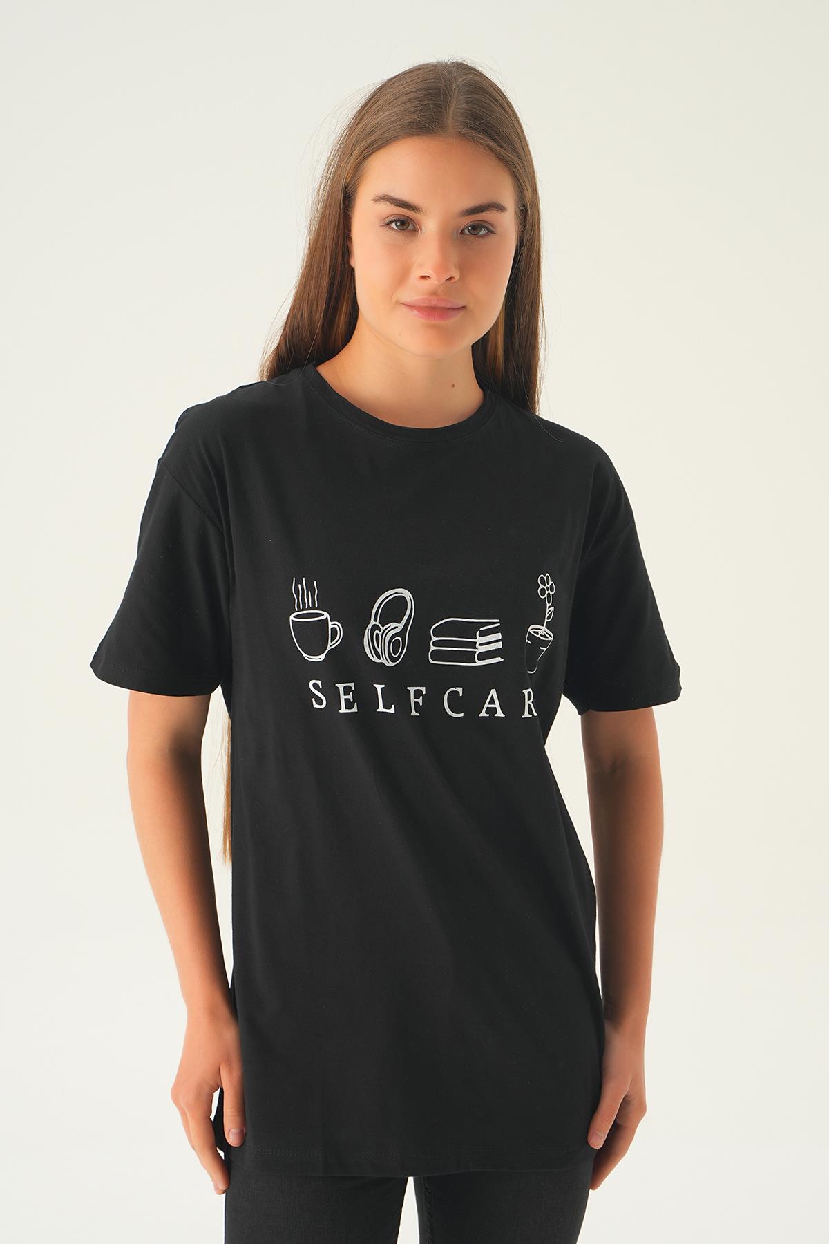 Siyah Baskılı Oversize Tişört 1716 - 1