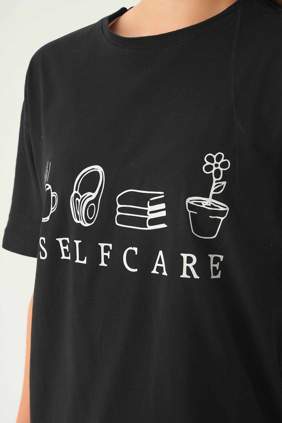 Siyah Baskılı Oversize Tişört 1716 - 6