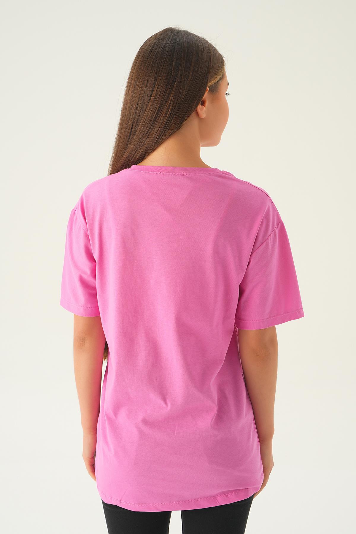 Pembe Music Baskı Oversize Tişört 1717 - 5