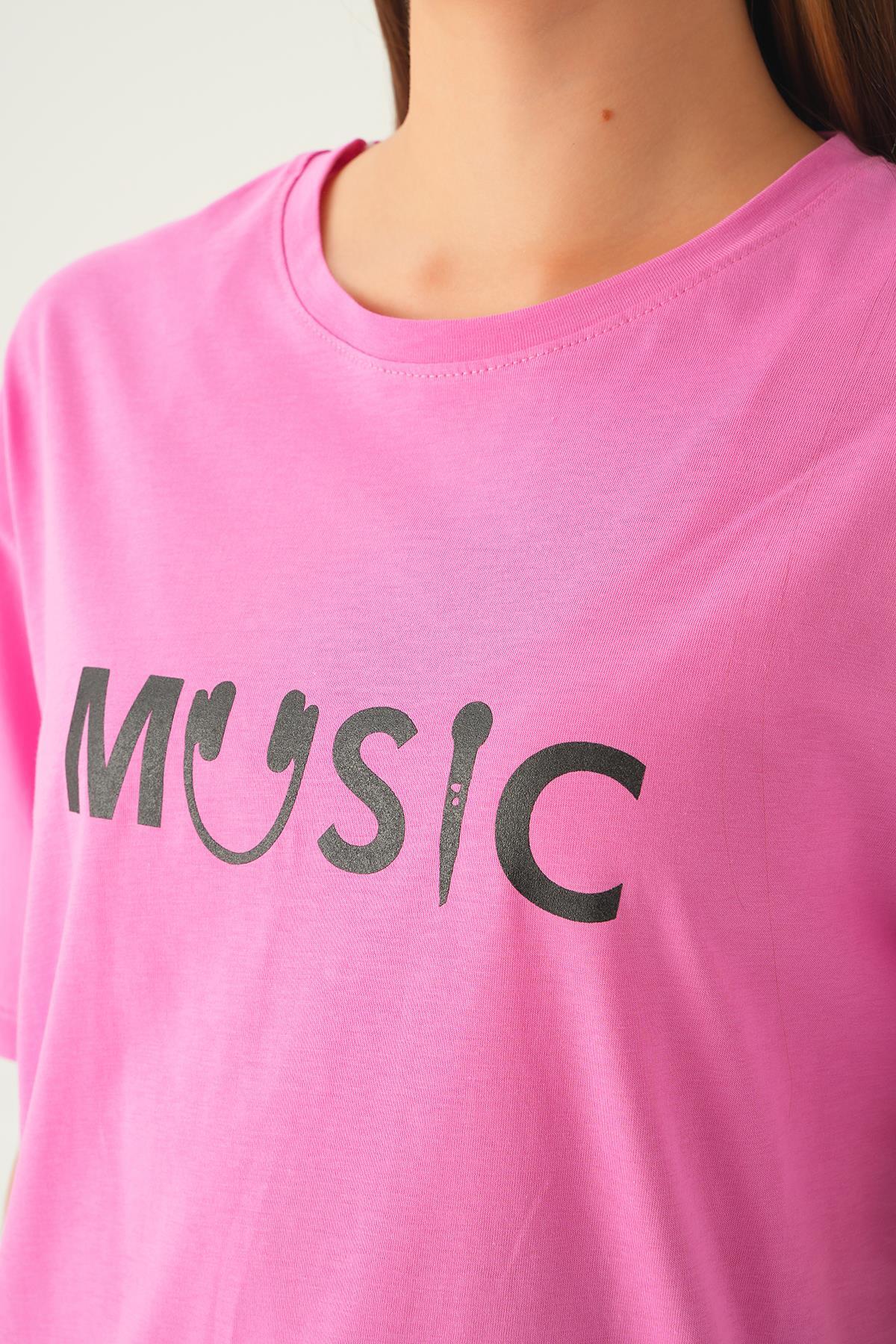 Pembe Music Baskı Oversize Tişört 1717 - 6