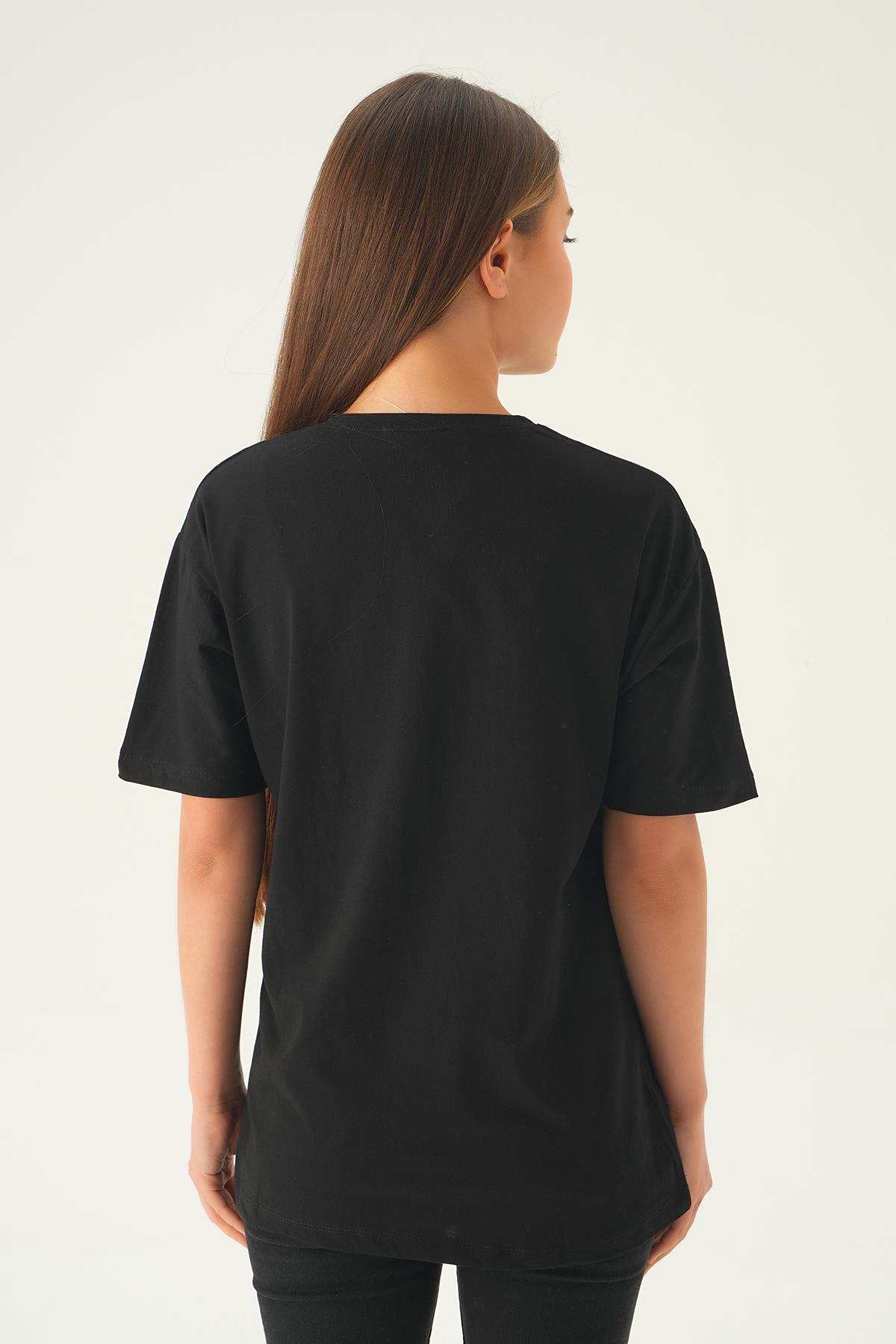 Siyah Music Baskı Oversize Tişört 1717 - 5