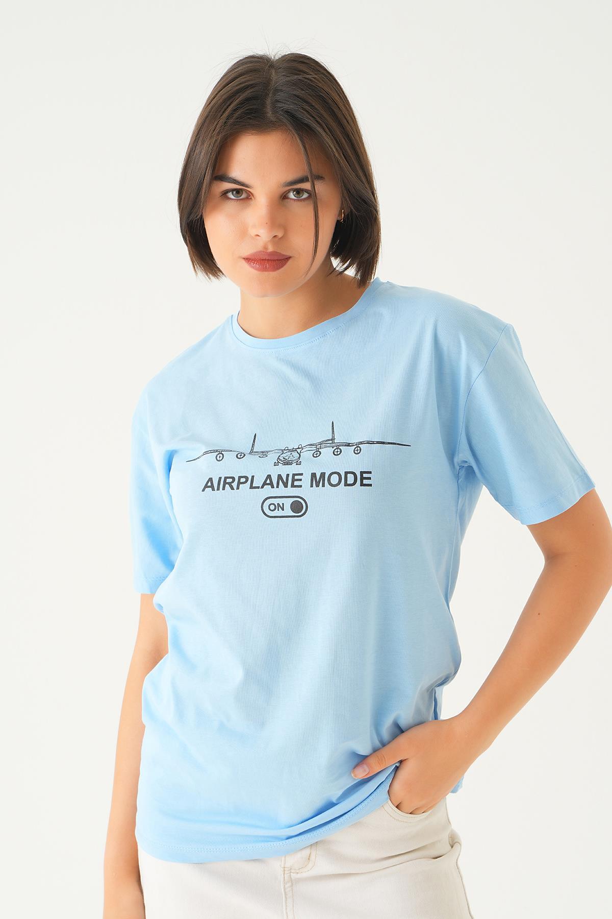 Bebe Mavi Mode On Baskı Oversize Tişört 1721 - 2