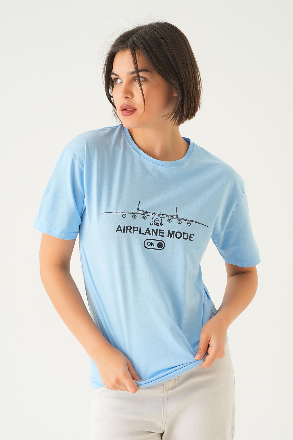 Bebe Mavi Mode On Baskı Oversize Tişört 1721 - 3