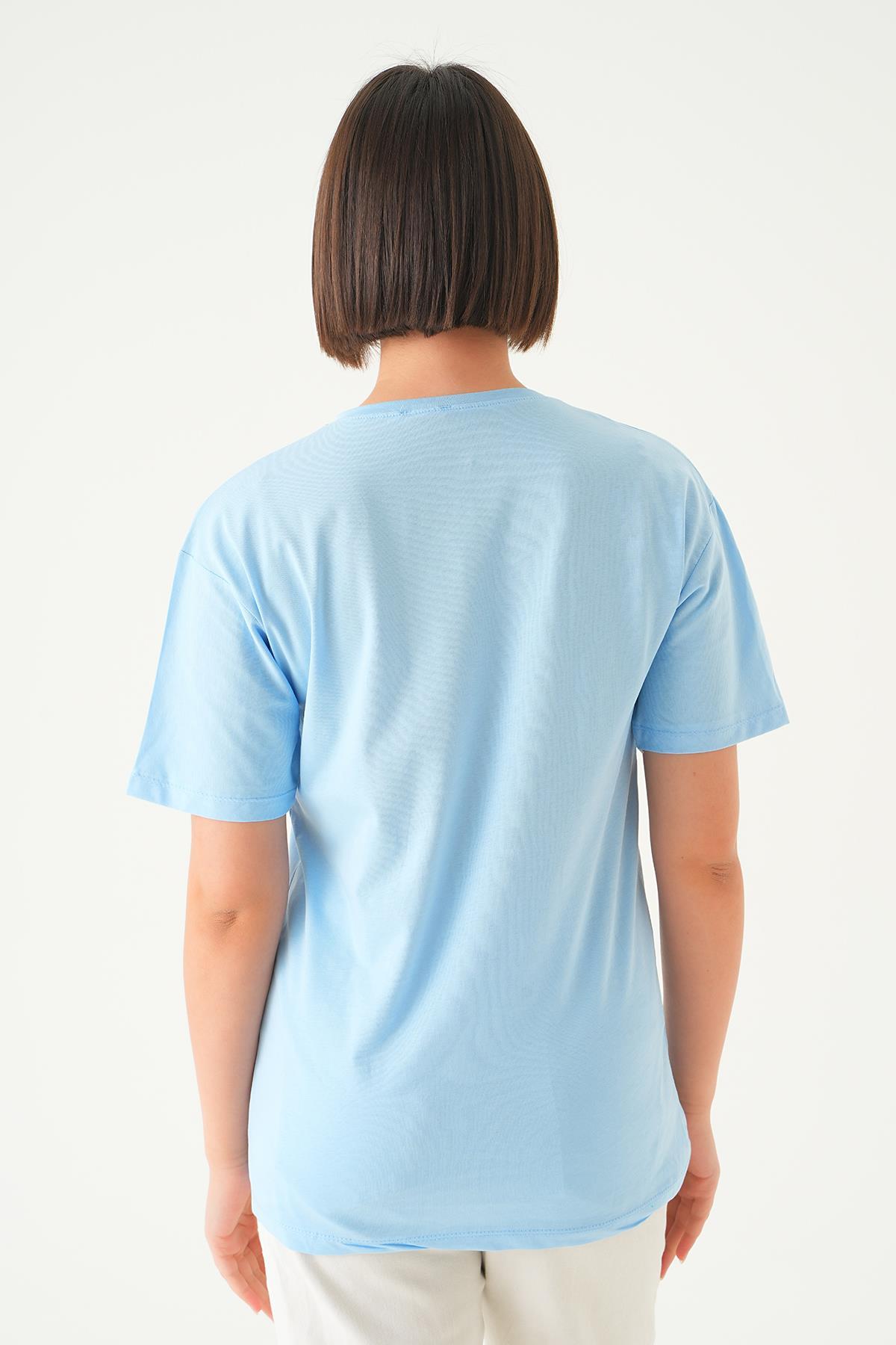 Bebe Mavi Mode On Baskı Oversize Tişört 1721 - 5