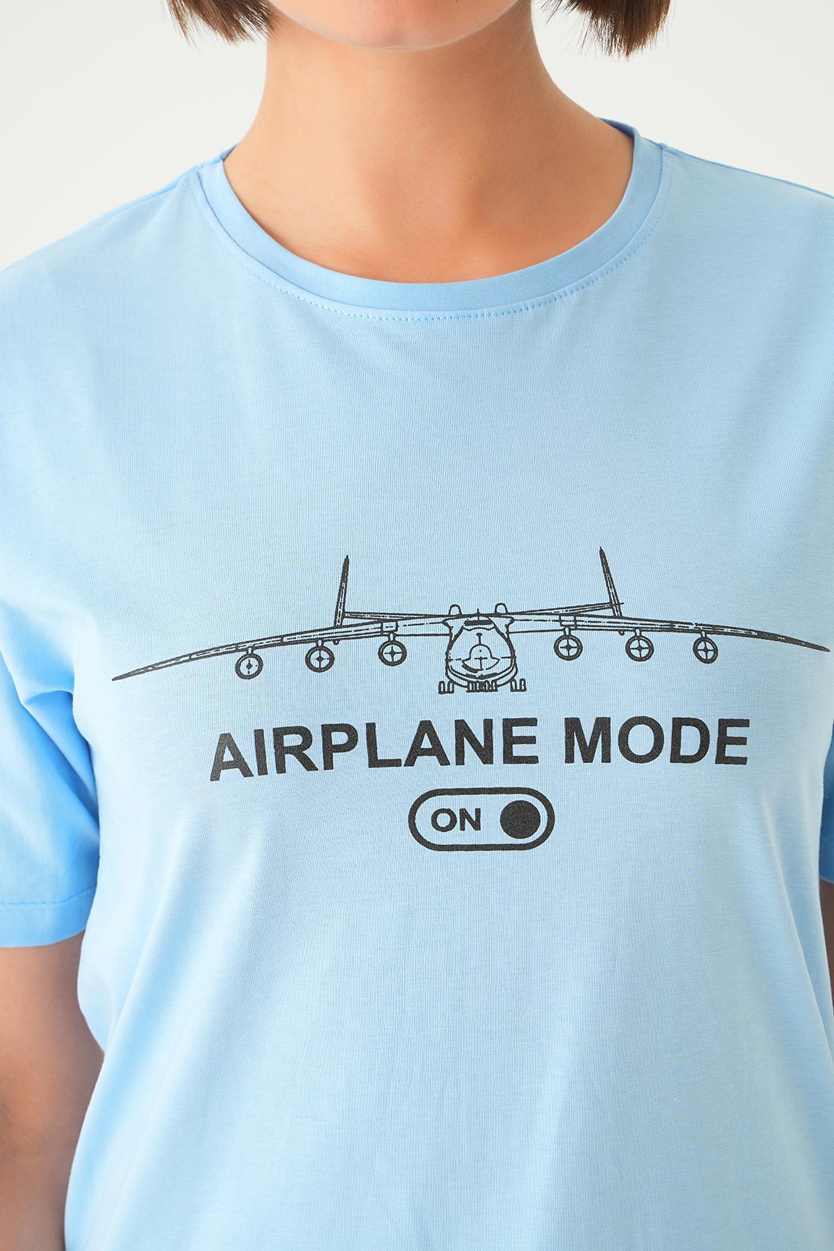 Bebe Mavi Mode On Baskı Oversize Tişört 1721 - 6