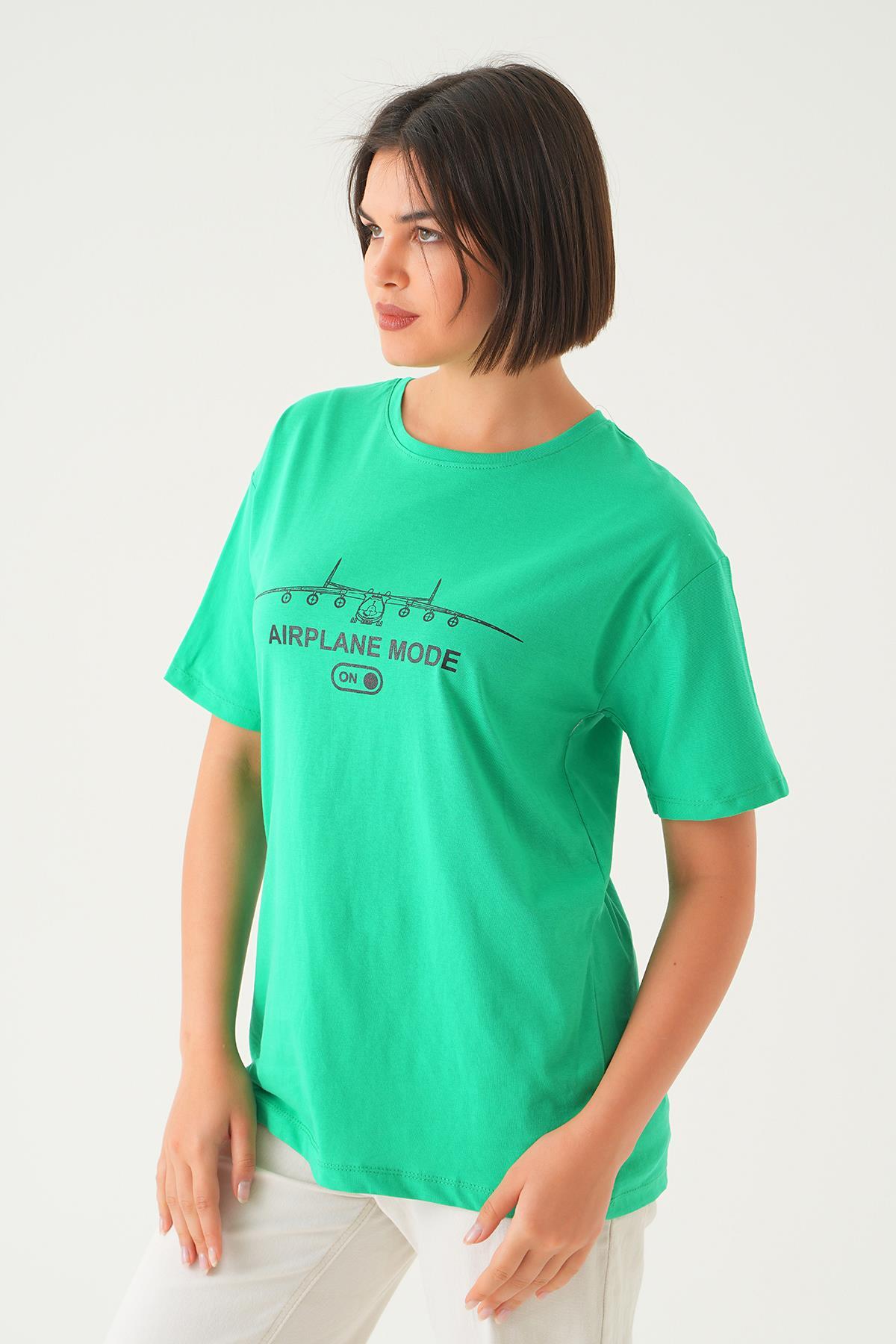 Benetton Yeşili Mode On Baskı Oversize Tişört 1721 - 3