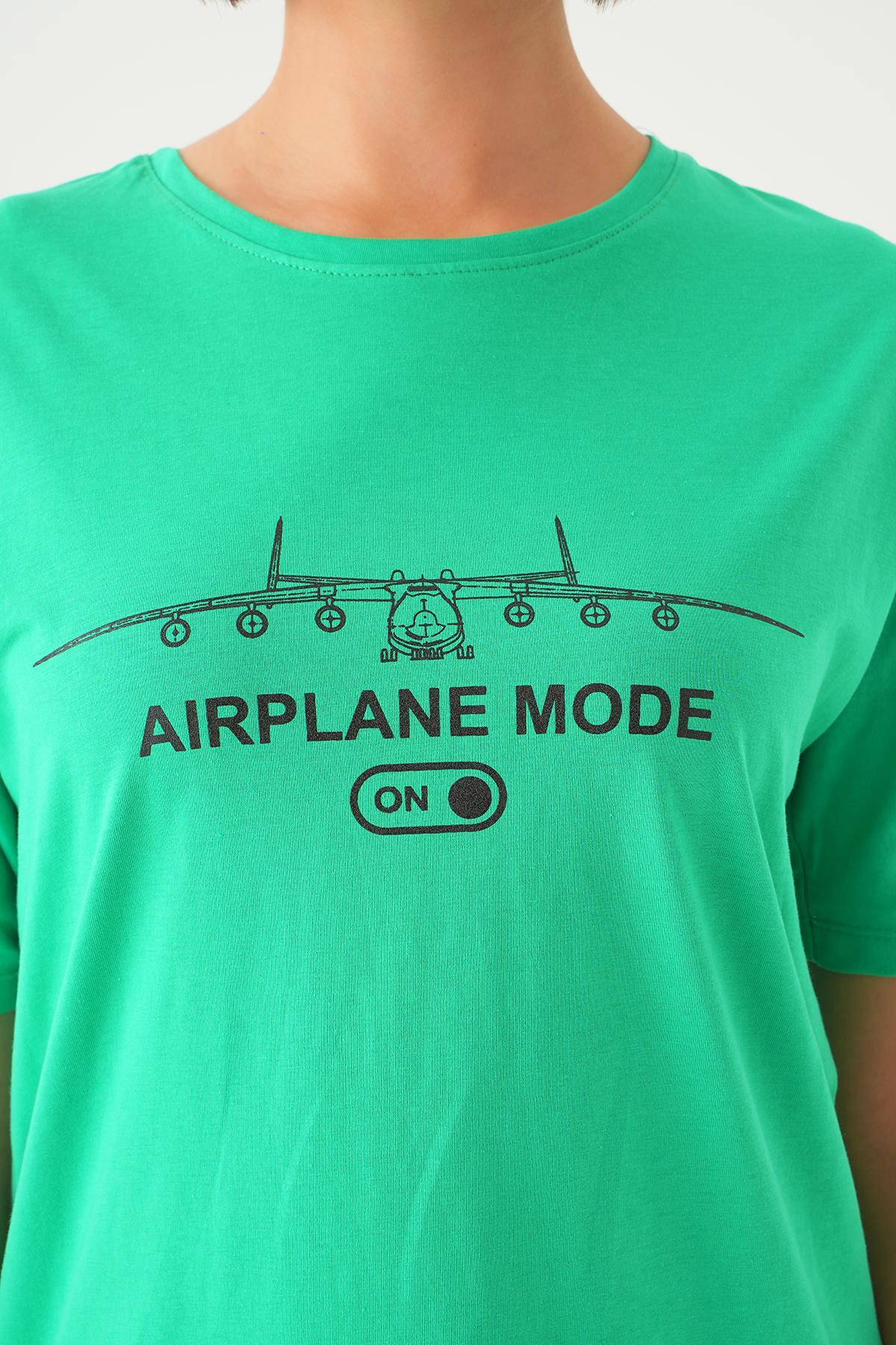 Benetton Yeşili Mode On Baskı Oversize Tişört 1721 - 6