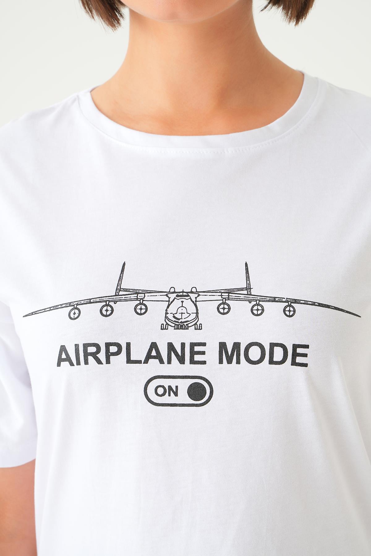 Beyaz Mode On Baskı Oversize Tişört 1721 - 5