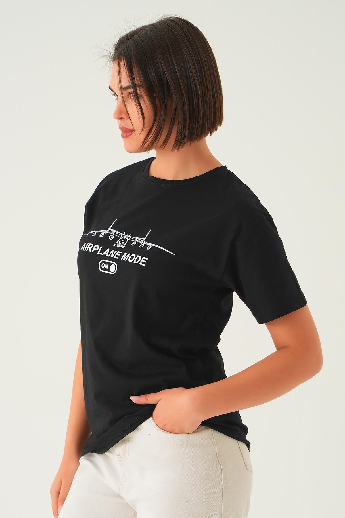 Siyah Mode On Baskı Oversize Tişört 1721 - 3