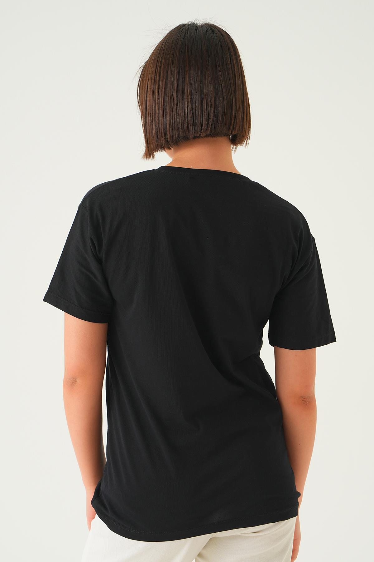 Siyah Mode On Baskı Oversize Tişört 1721 - 4