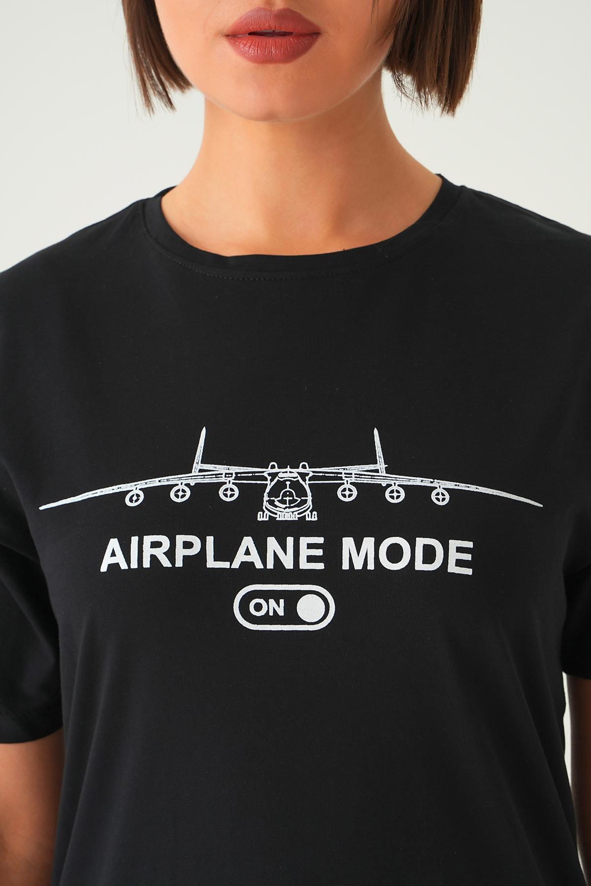 Siyah Mode On Baskı Oversize Tişört 1721 - 5