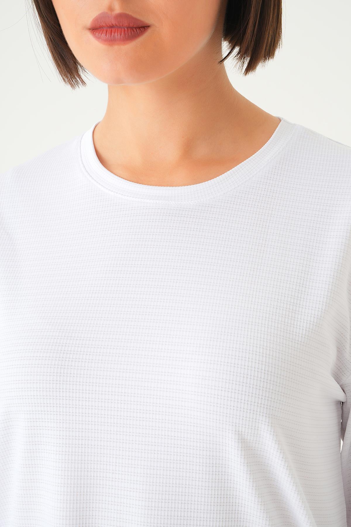 Beyaz Kol Katlamalı Tişört 9026M - 5