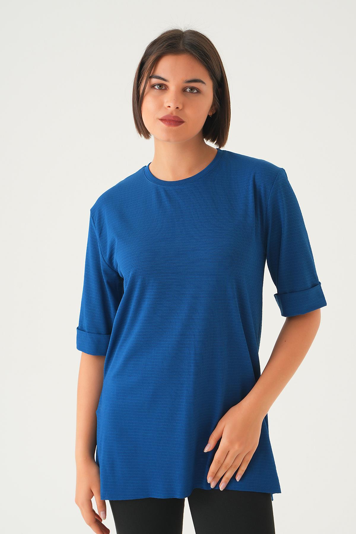 1730 Kol Katlamalı Tişört İndigo - 1