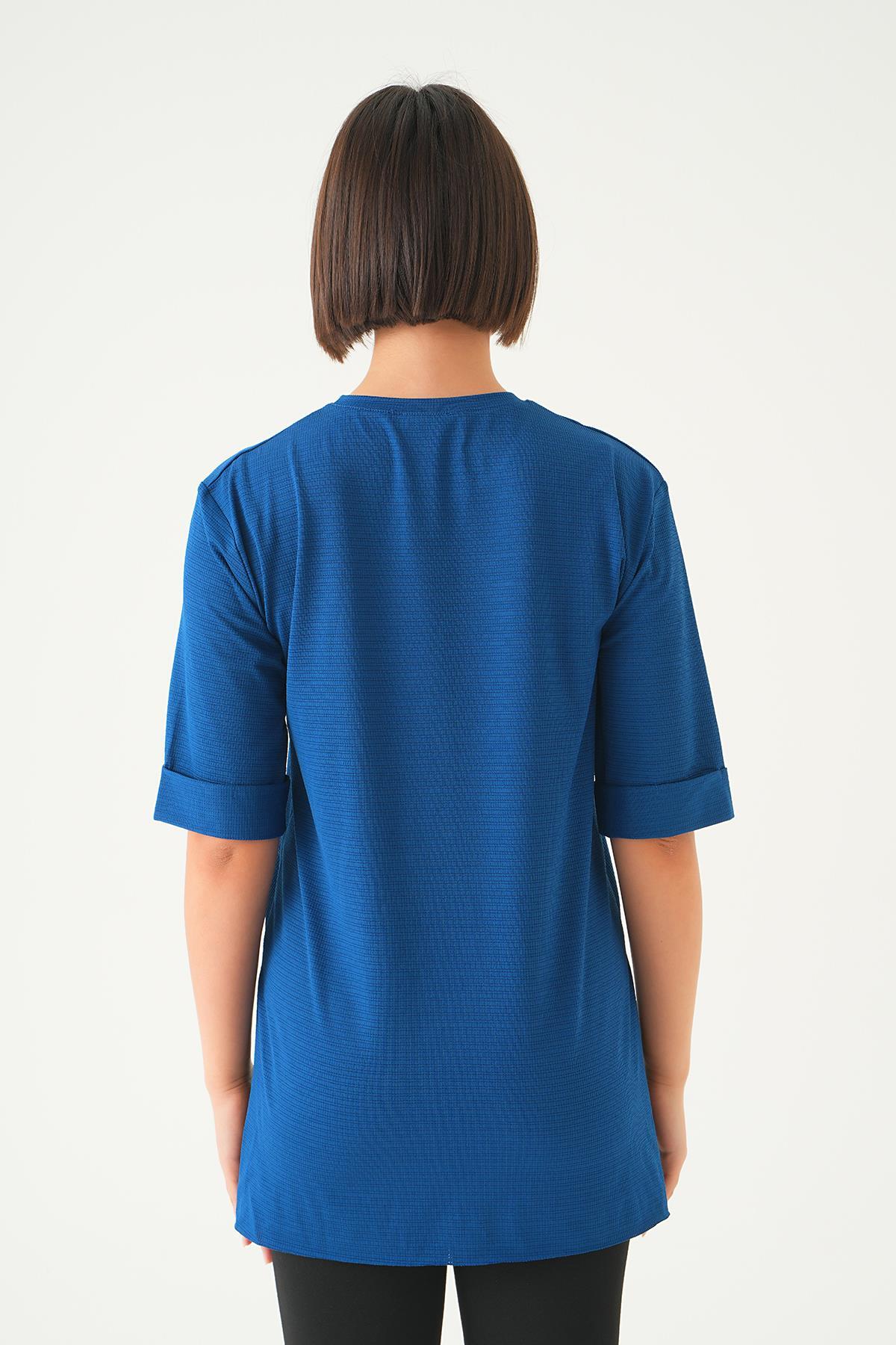 1730 Kol Katlamalı Tişört İndigo - 5