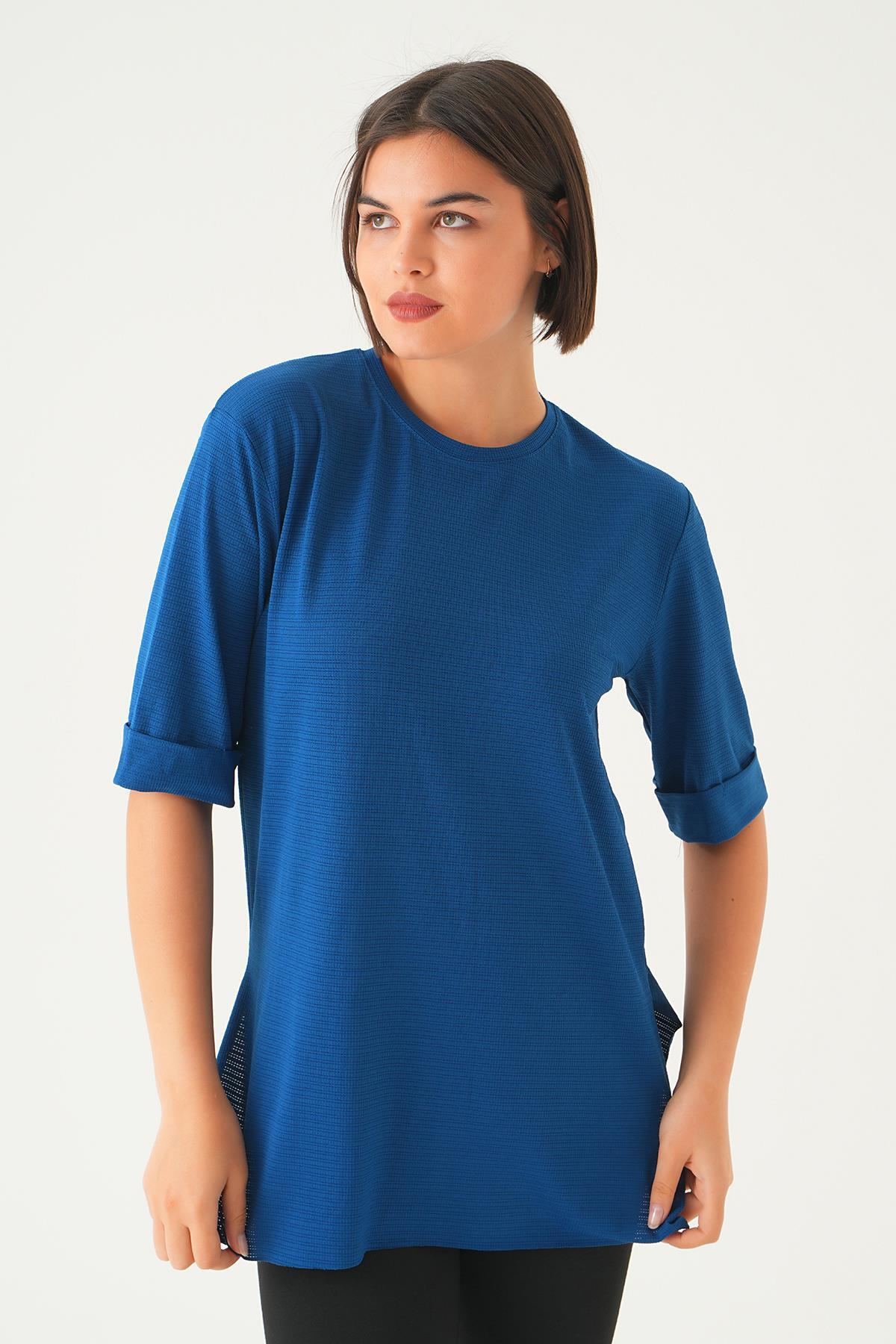 İndigo Kol Katlamalı Tişört 9026M - 2