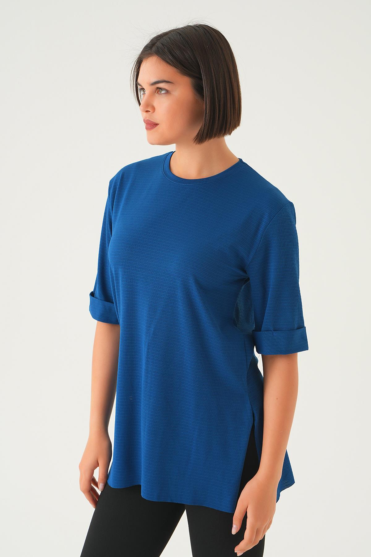 İndigo Kol Katlamalı Tişört 9026M - 3