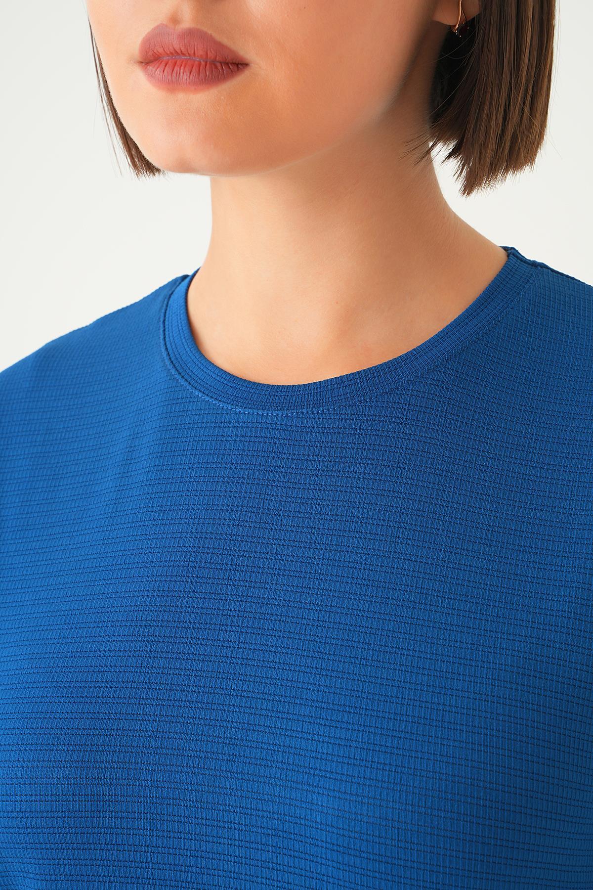 İndigo Kol Katlamalı Tişört 9026M - 6