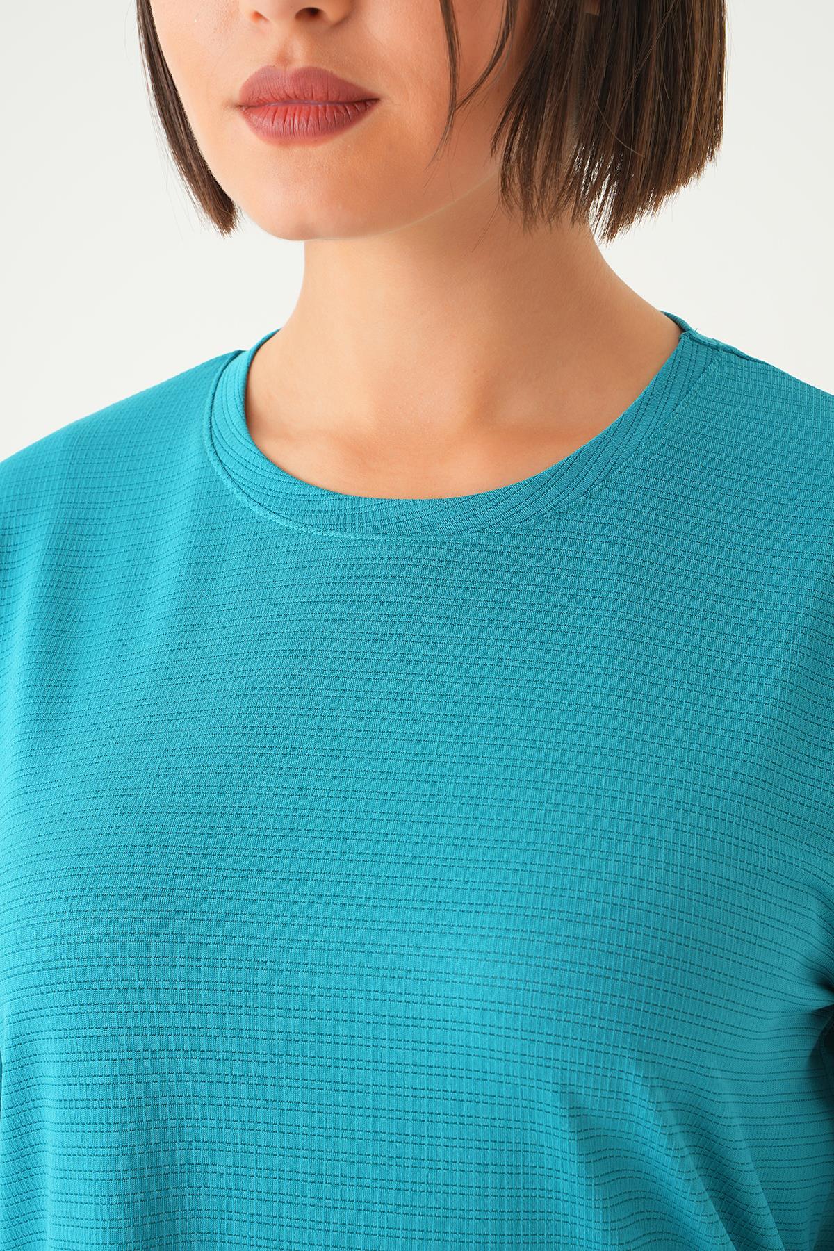 Petrol Kol Katlamalı Tişört 9026M - 6