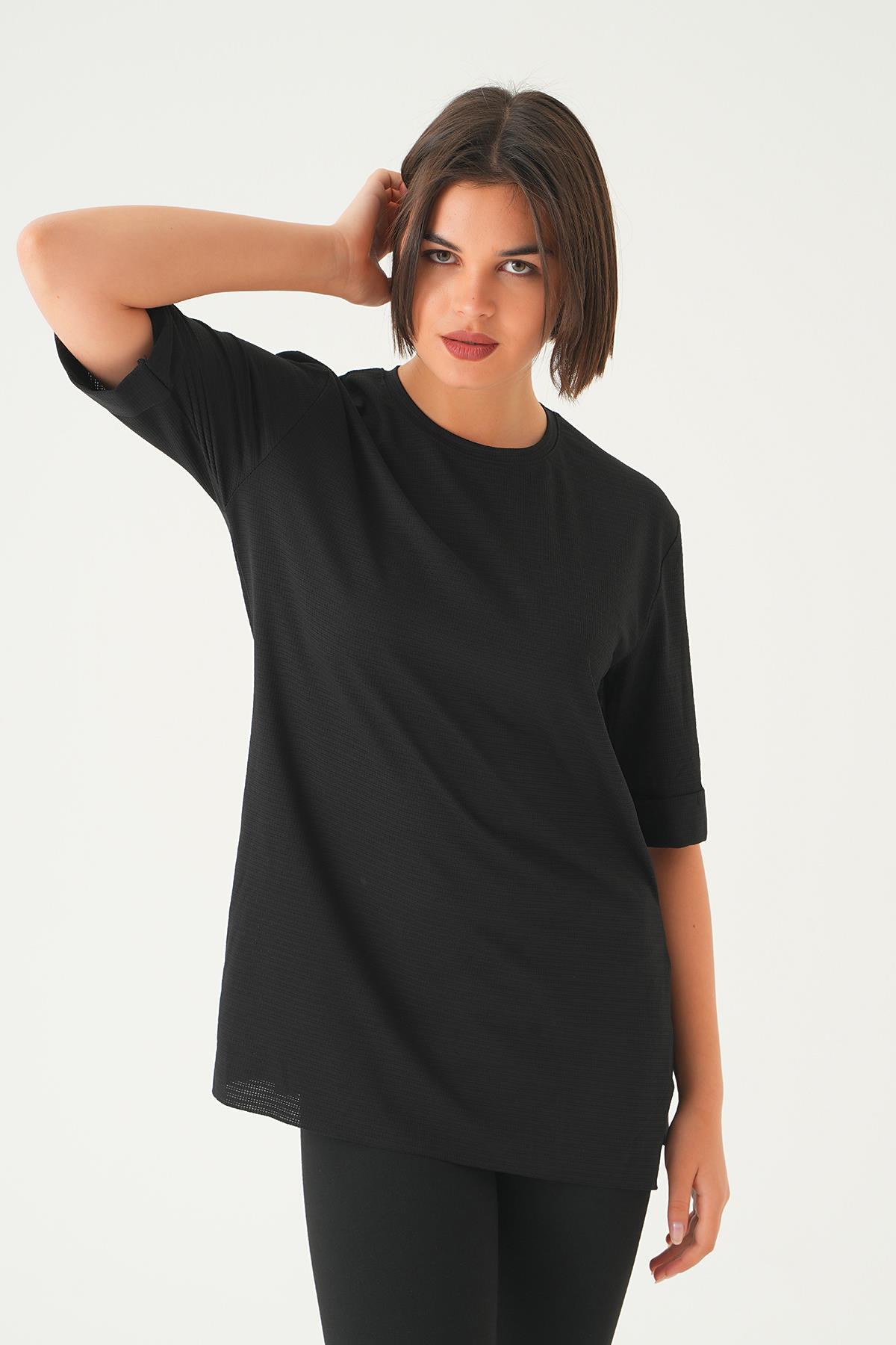 1730 Kol Katlamalı Tişört Siyah 