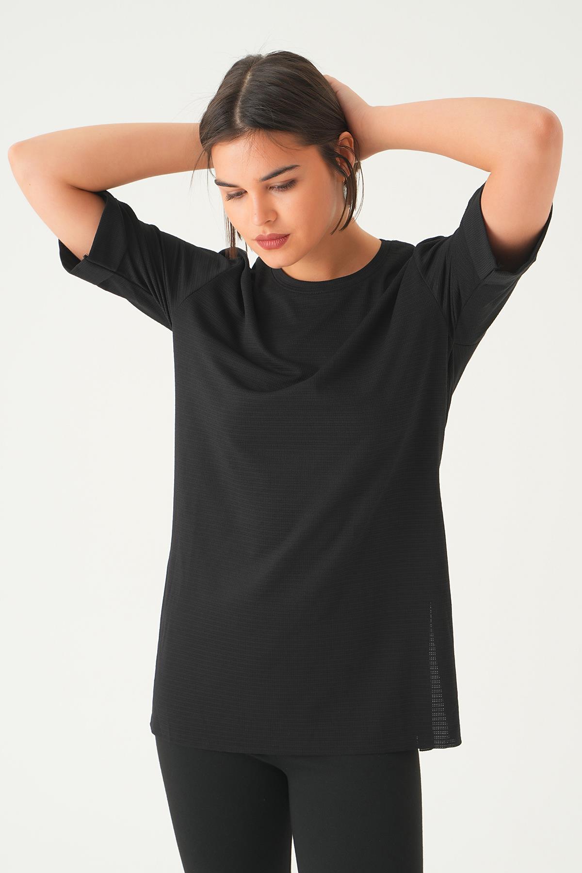 Siyah Kol Katlamalı Tişört 9026M - 4