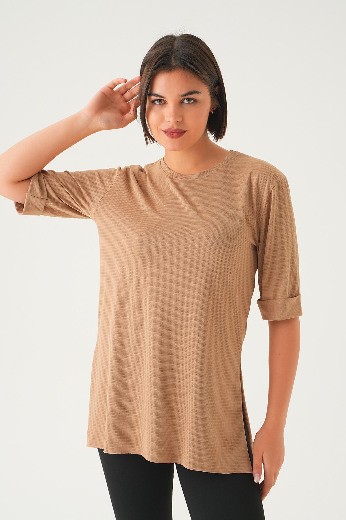 Vizon Kol Katlamalı Tişört 9026M - 1