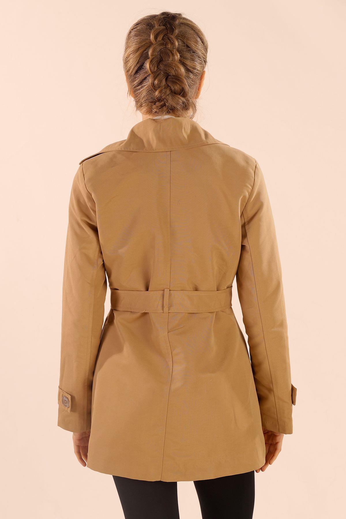 1737 Leopar Astarlı Kısa Trençkot Bej - 7