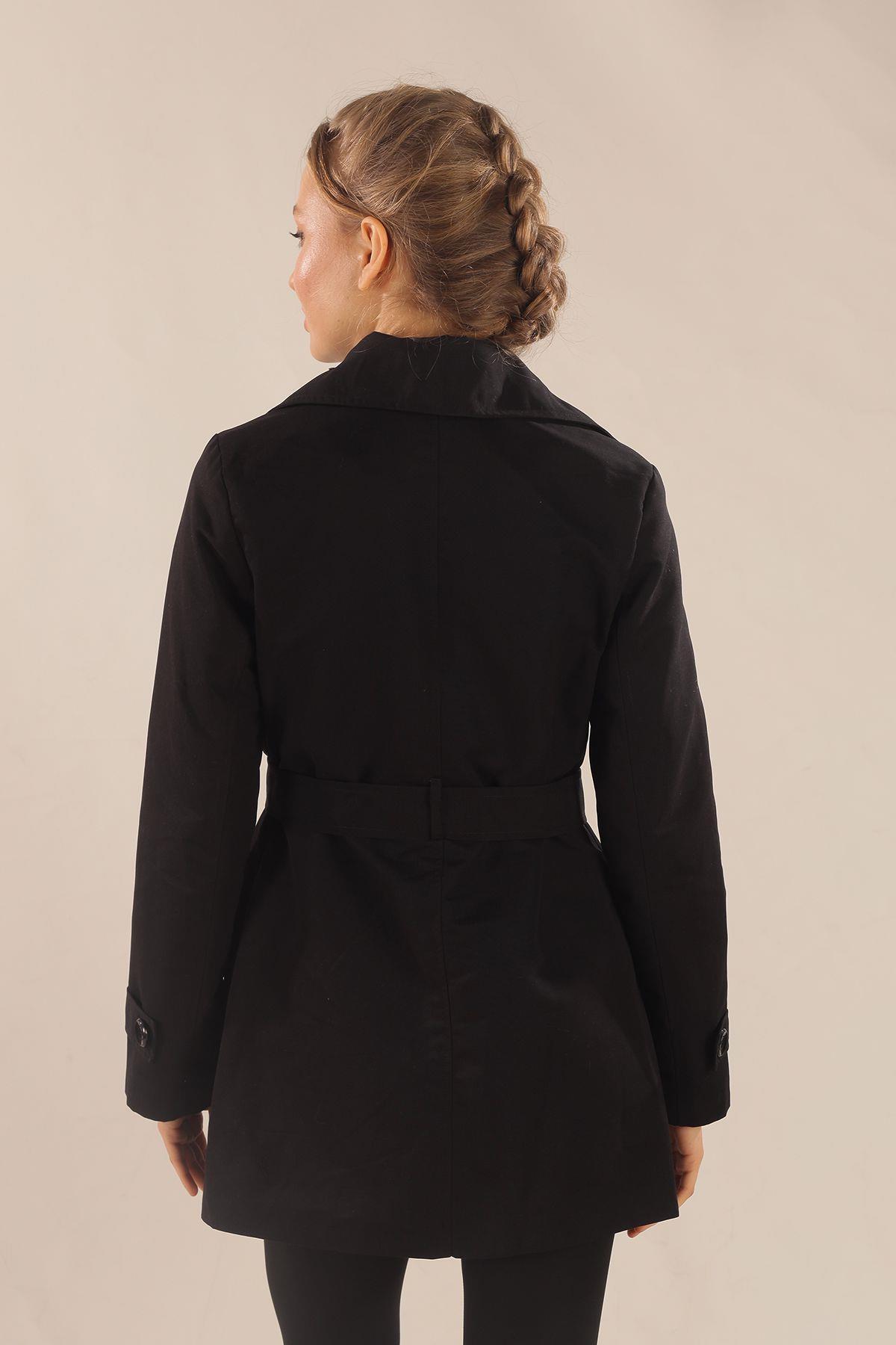 1737 Leopar Astarlı Kısa Trençkot Siyah - 8