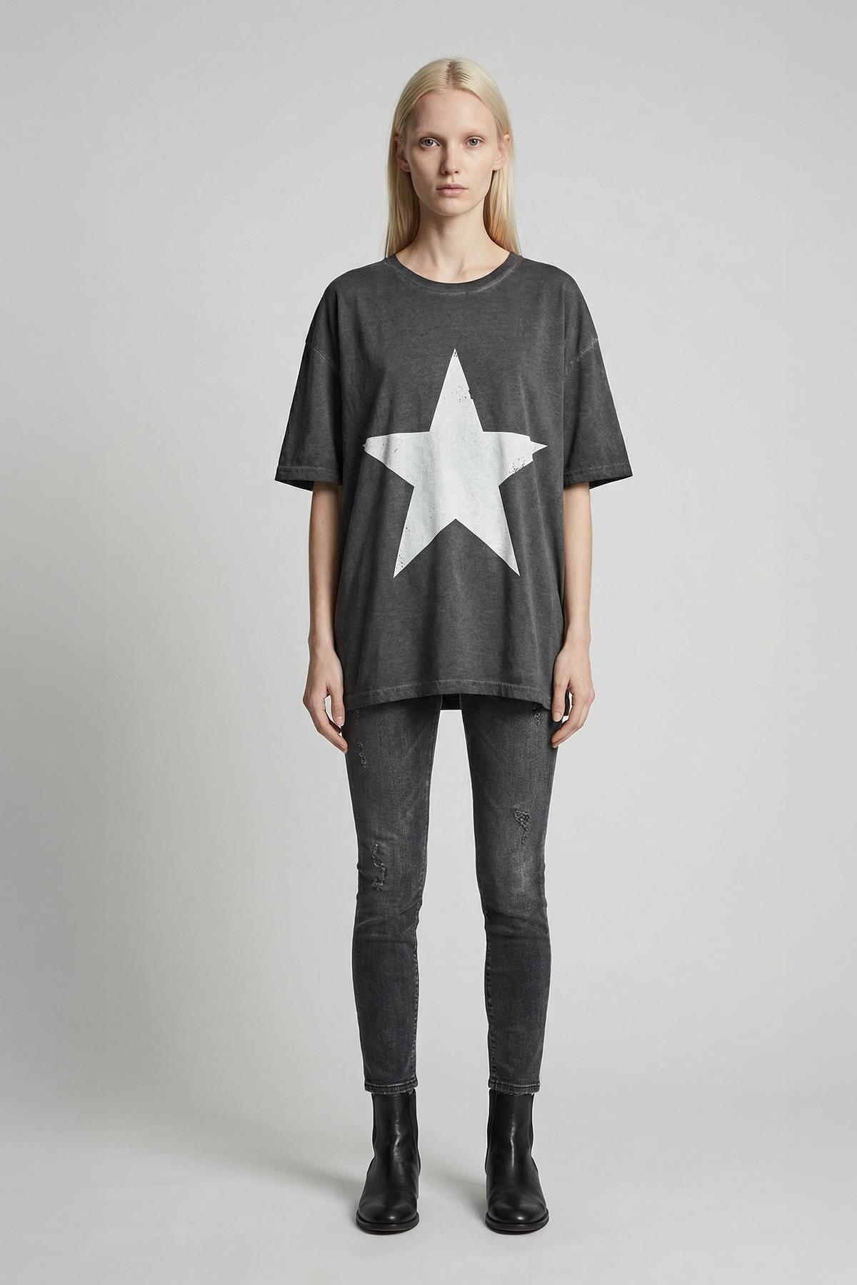 Antrasit Yıldız Baskılı Tişört 1765 
