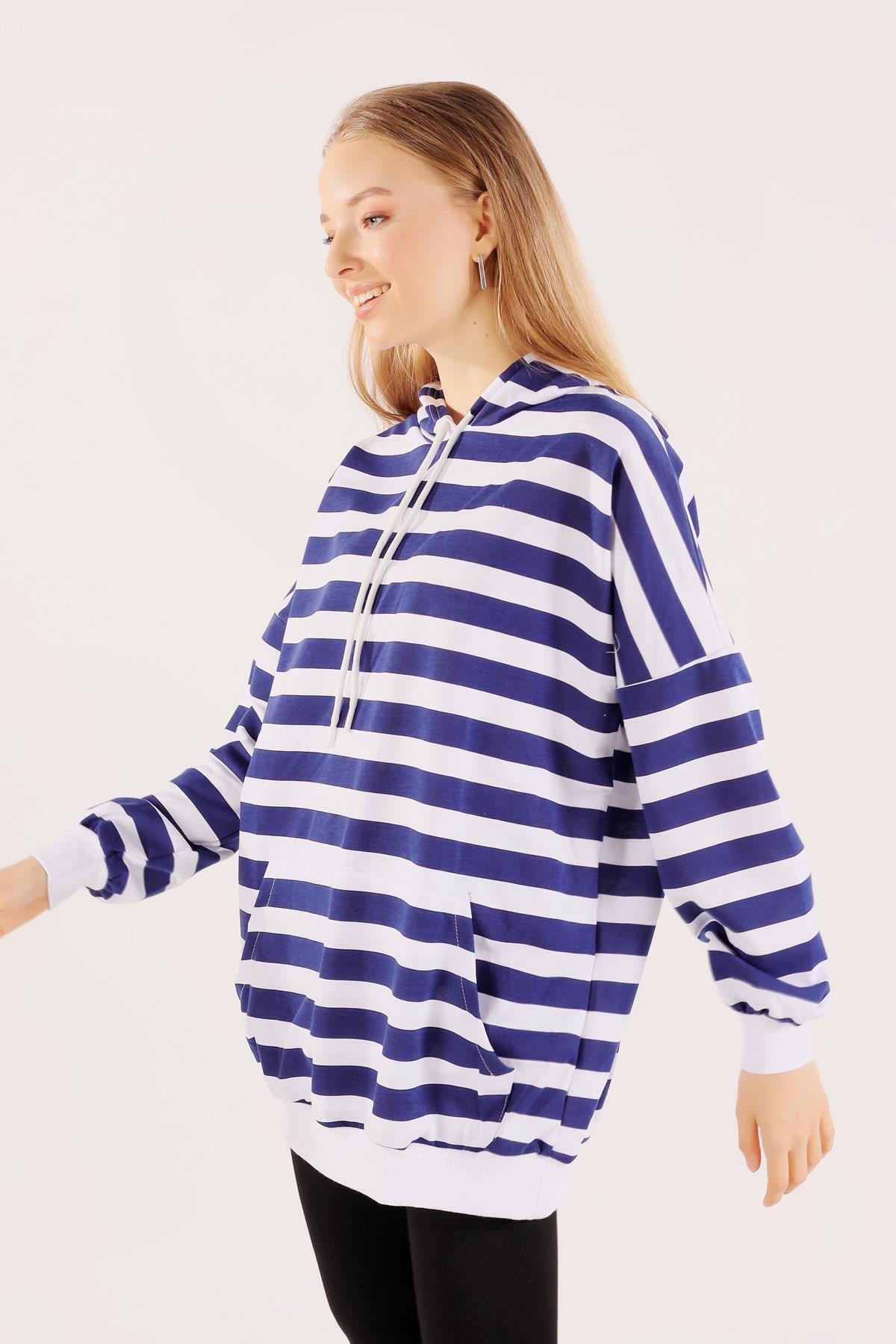 1770 Kapüşonlu Çizgili Sweat Laci - 1