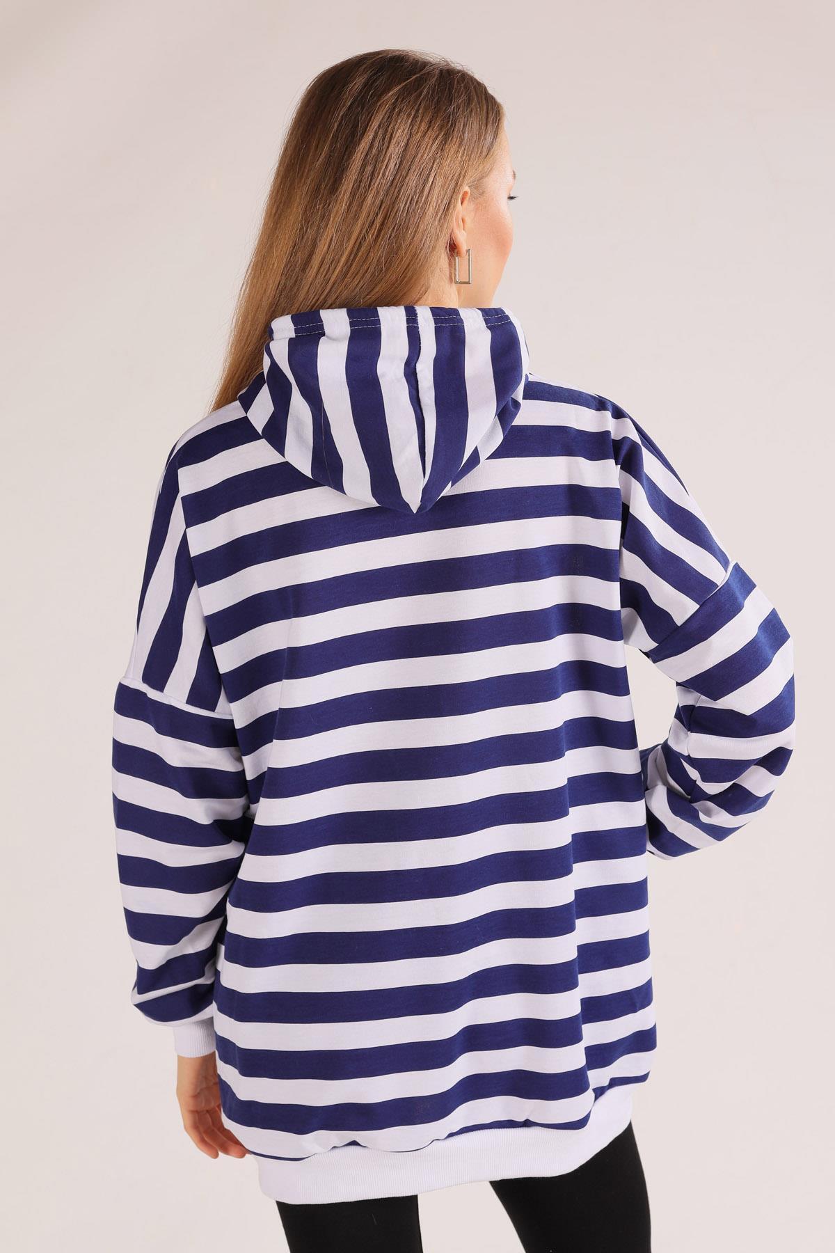 1770 Kapüşonlu Çizgili Sweat Laci - 3