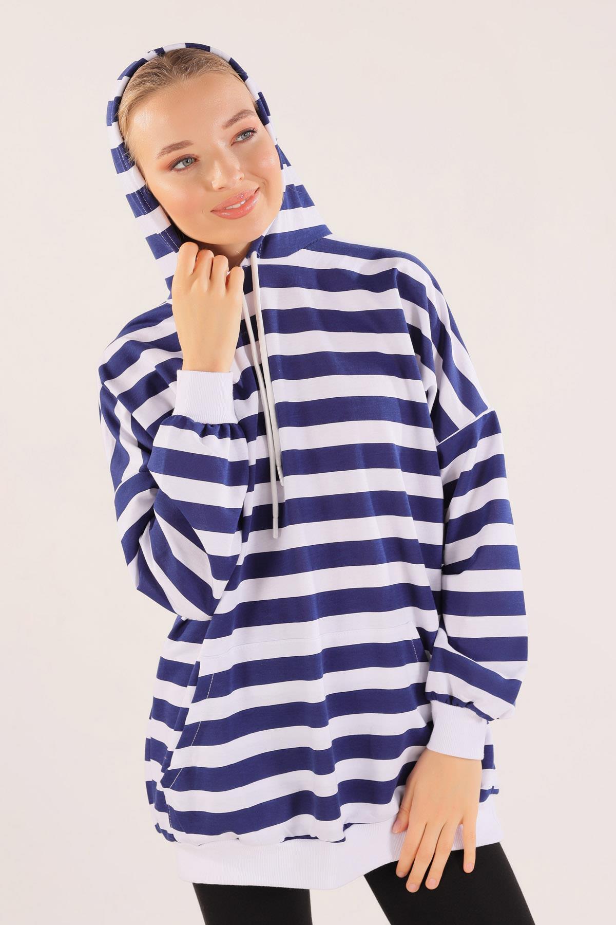 1770 Kapüşonlu Çizgili Sweat Laci - 4