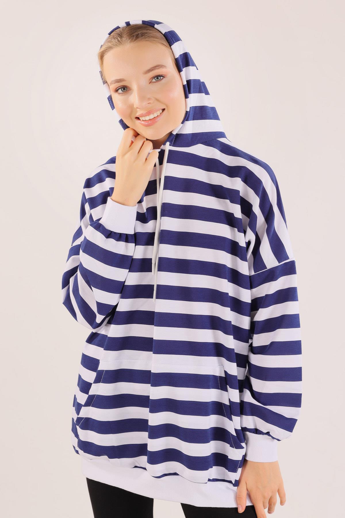 Laci Kapüşonlu Çizgili Sweat 1770 - 5