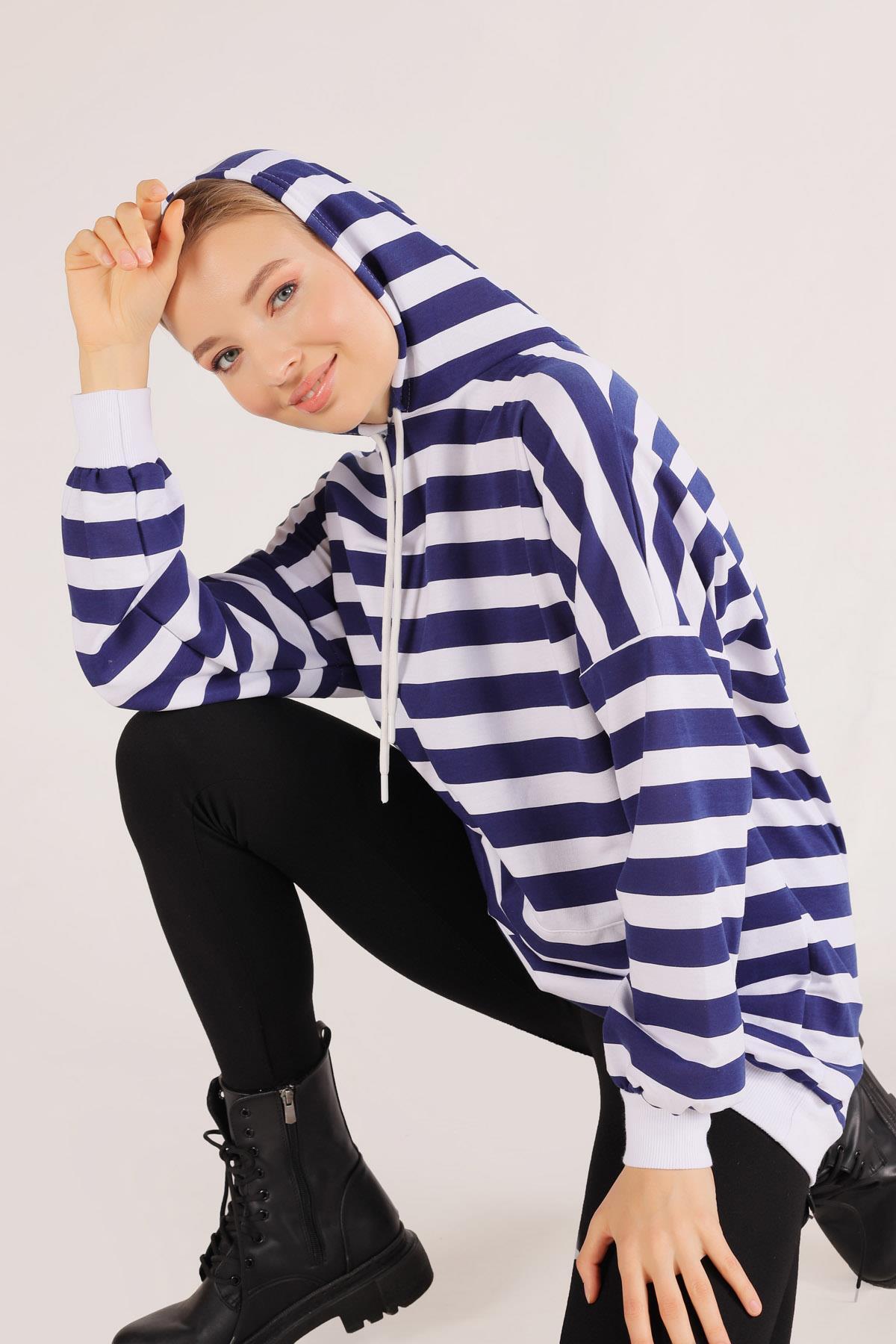 Laci Kapüşonlu Çizgili Sweat 1770 - 6