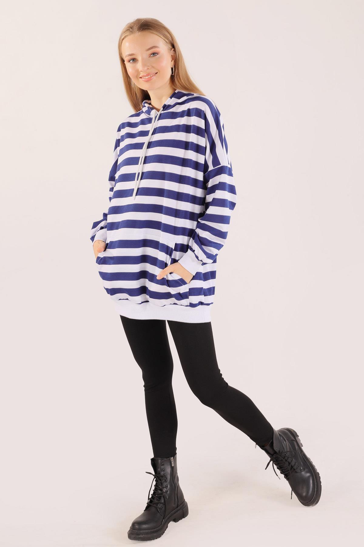 Laci Kapüşonlu Çizgili Sweat 1770 - 7