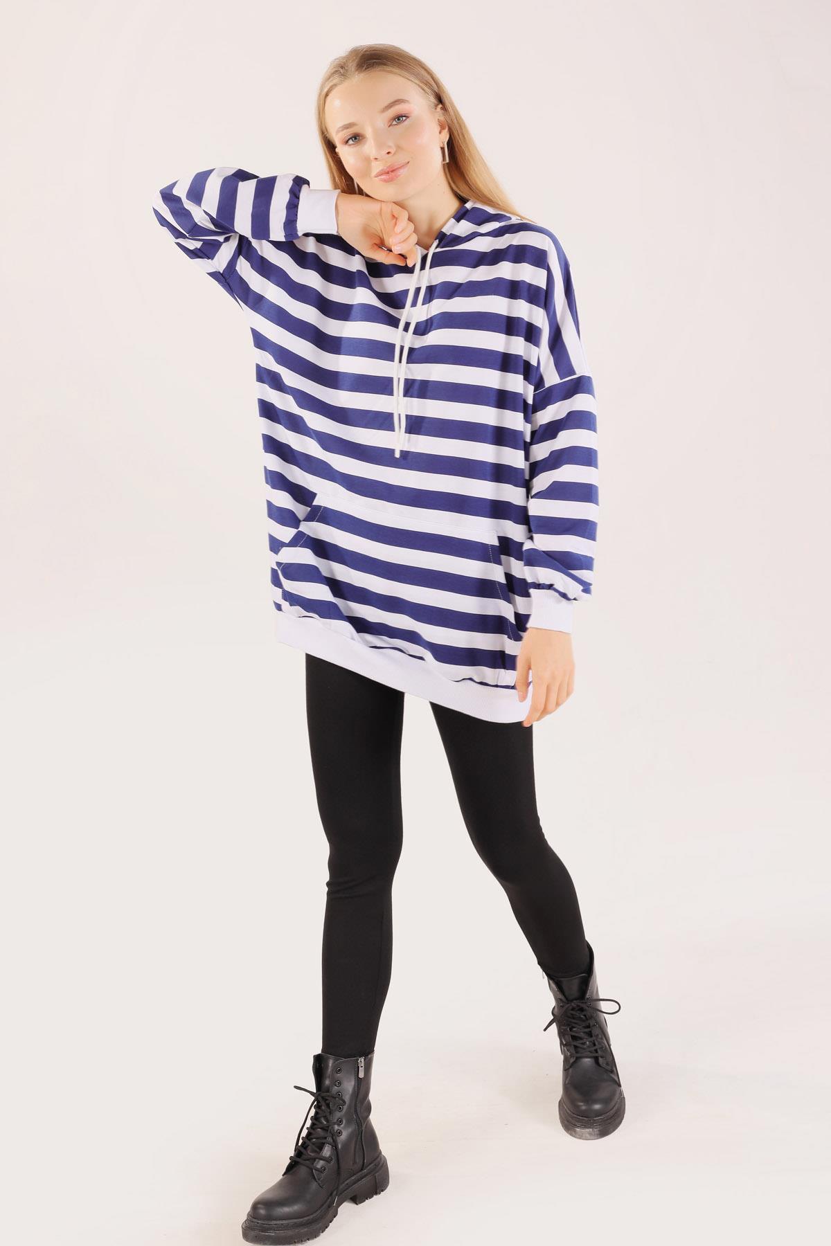 Laci Kapüşonlu Çizgili Sweat 1770 - 8