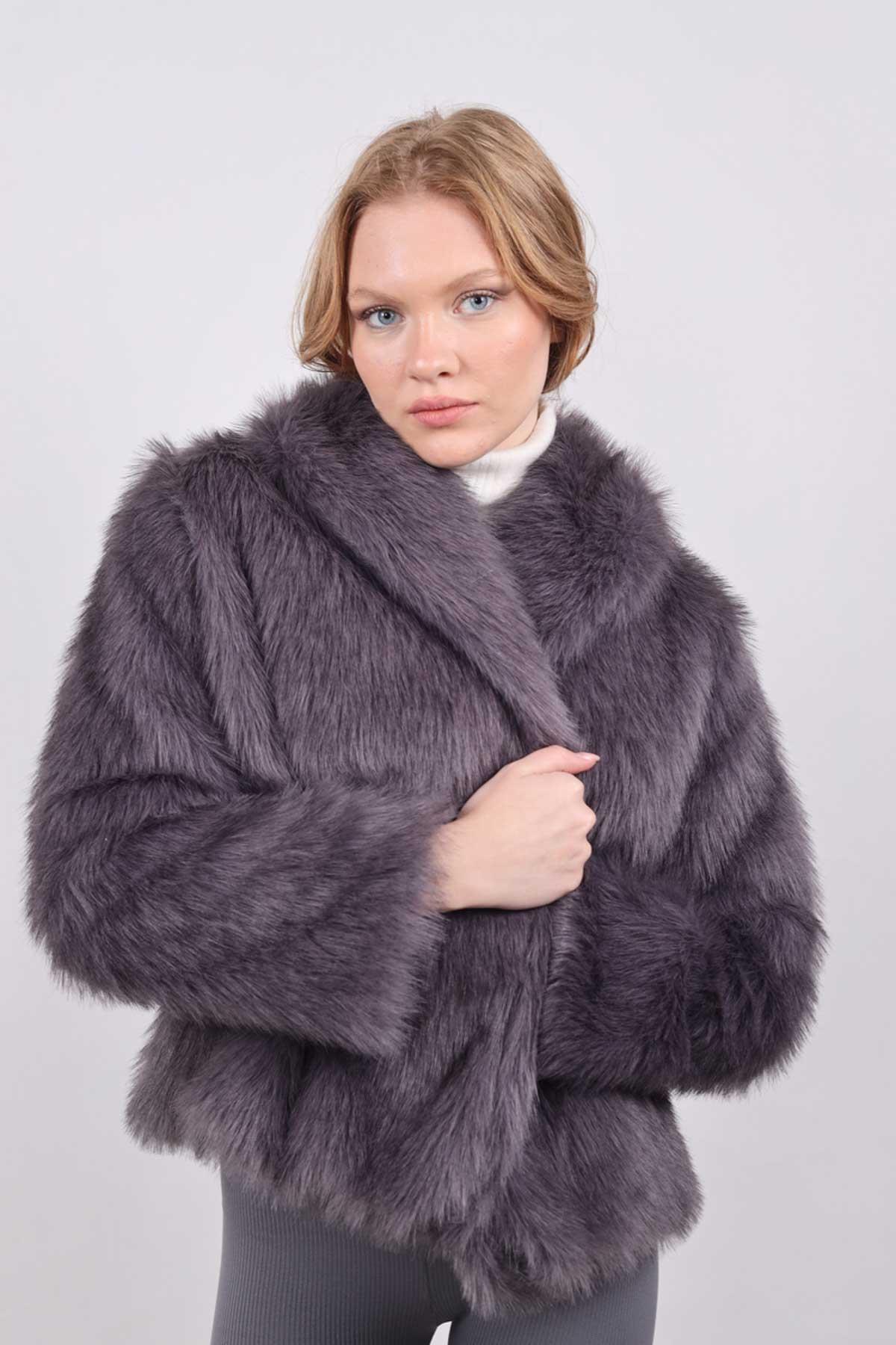 1773 Peluş Kürk Mont Antrasit - RAYS